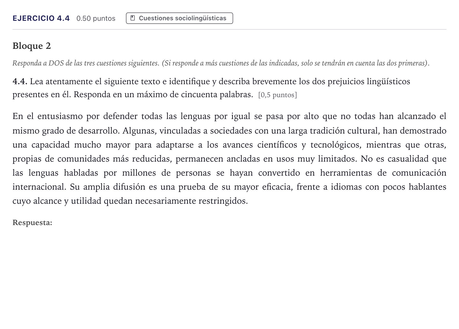 Enunciado: Ejercicio 4.4 · Lengua Castellana y Literatura II Selectividad Cataluña Juny Serie 5 2026