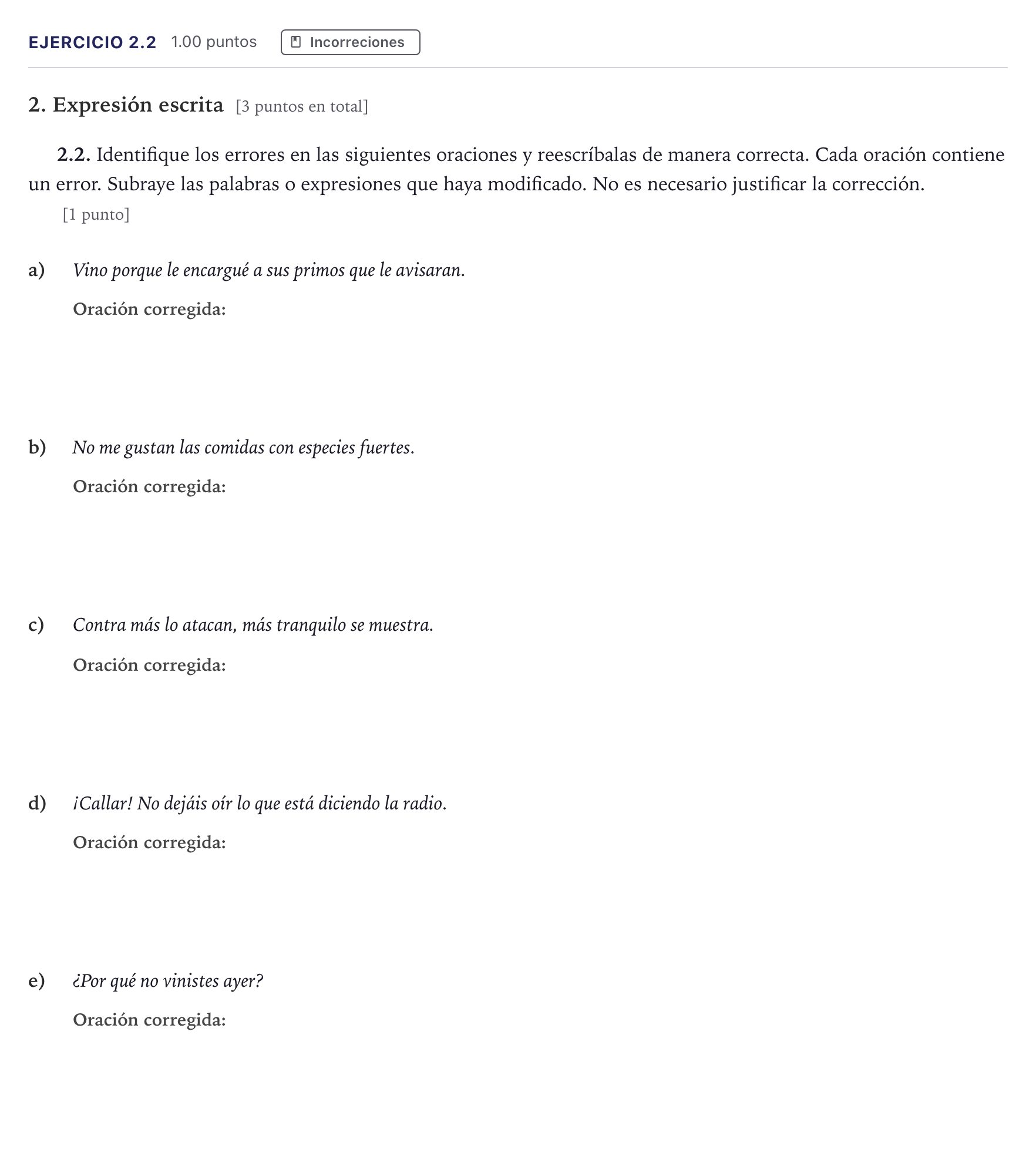 Enunciado: Ejercicio 2.2 · Lengua Castellana y Literatura II Selectividad Cataluña Juny Serie 1 2026
