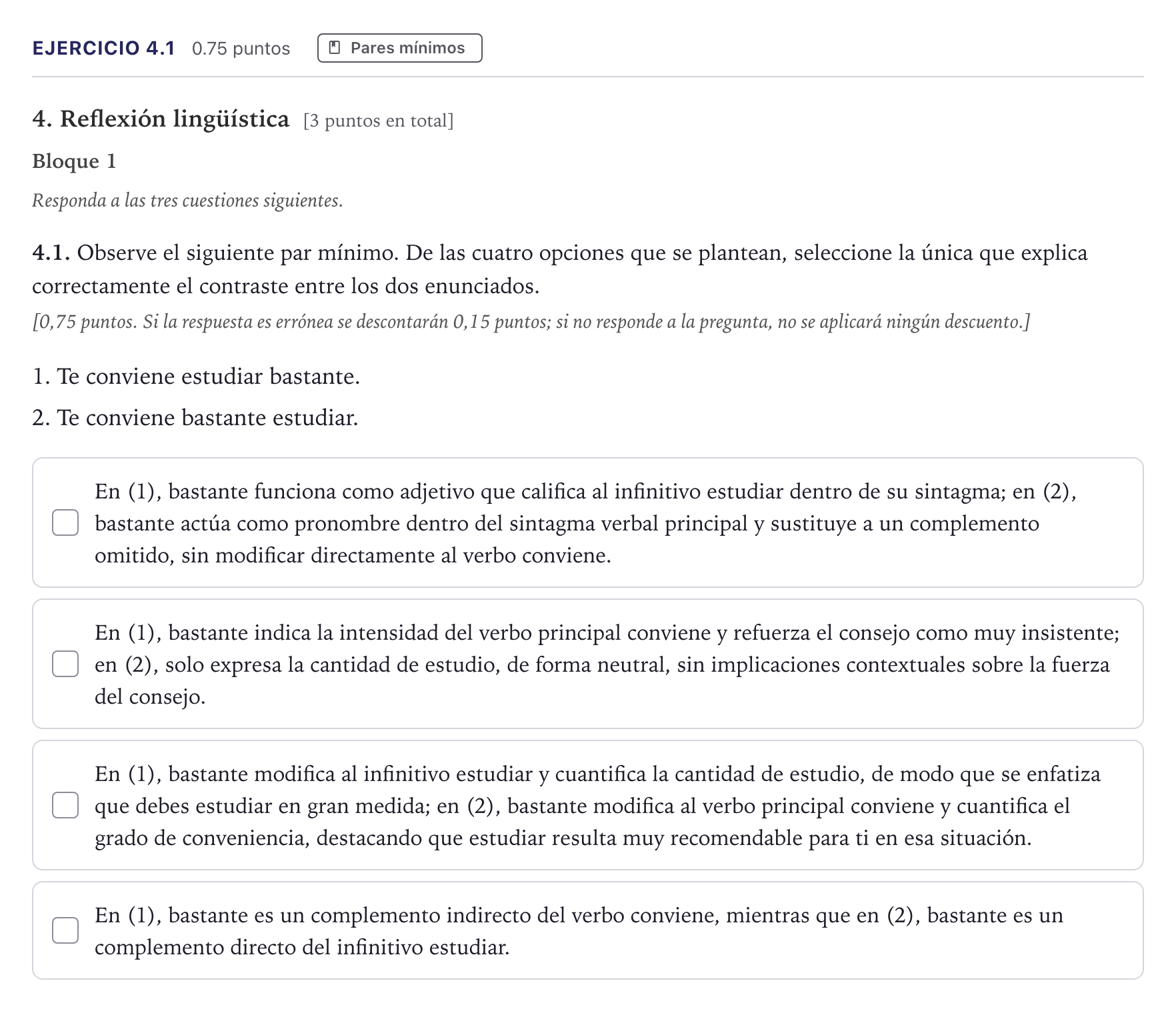 Enunciado: Ejercicio 4.1 · Lengua Castellana y Literatura II Selectividad Cataluña Juny Serie 1 2026