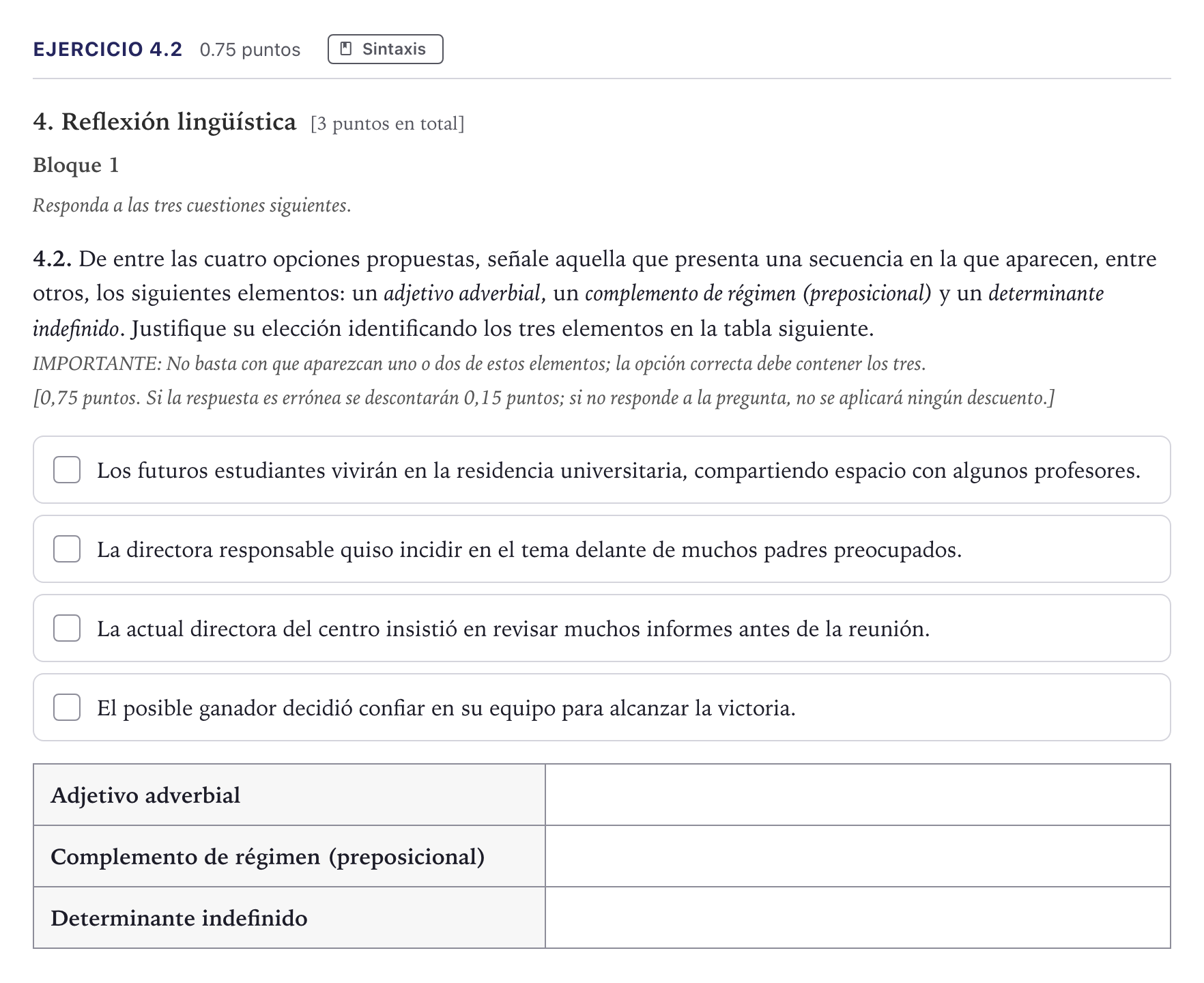 Enunciado: Ejercicio 4.2 · Lengua Castellana y Literatura II Selectividad Cataluña Juny Serie 1 2026