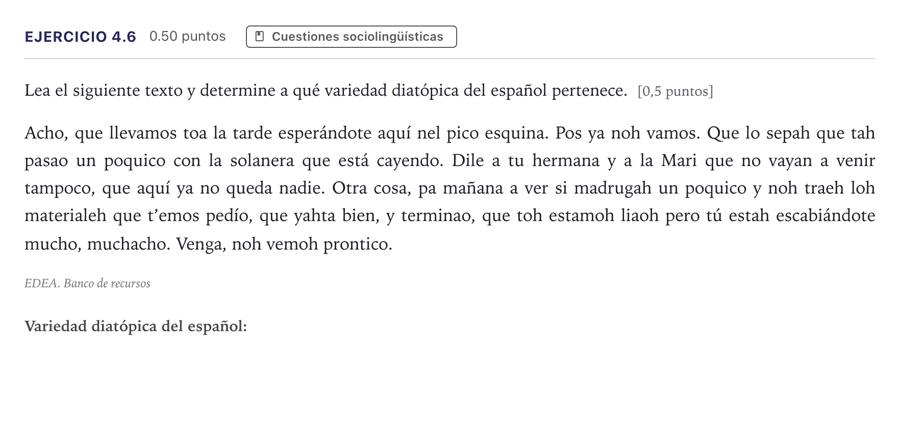 Enunciado: Ejercicio 4.6 · Lengua Castellana y Literatura II Selectividad Cataluña Juny Serie 1 2026
