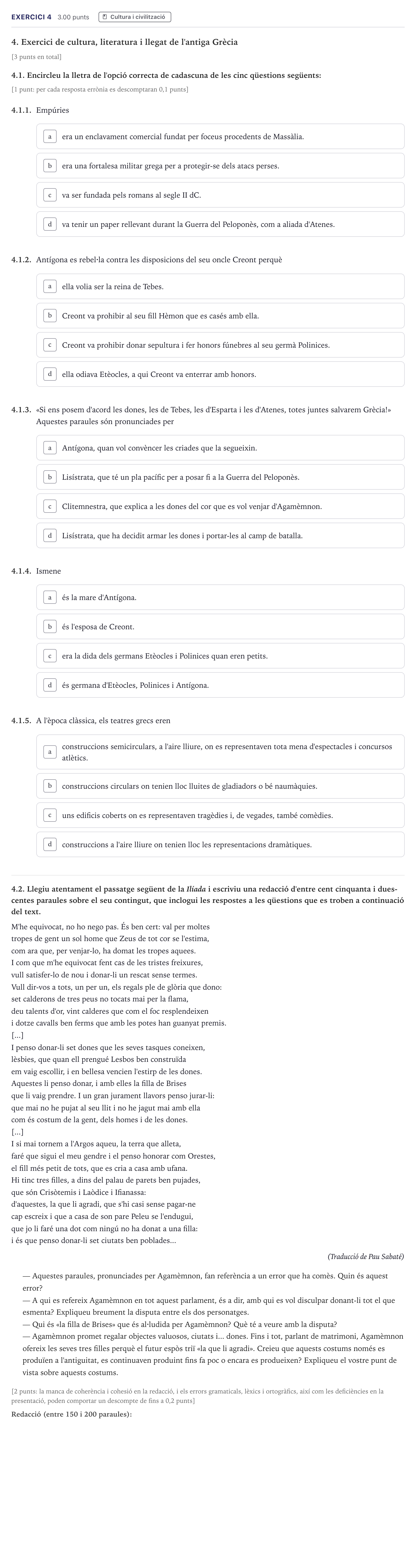 Enunciado: Problema 4 · Griego II Selectividad Cataluña Setembre Serie 2 2026