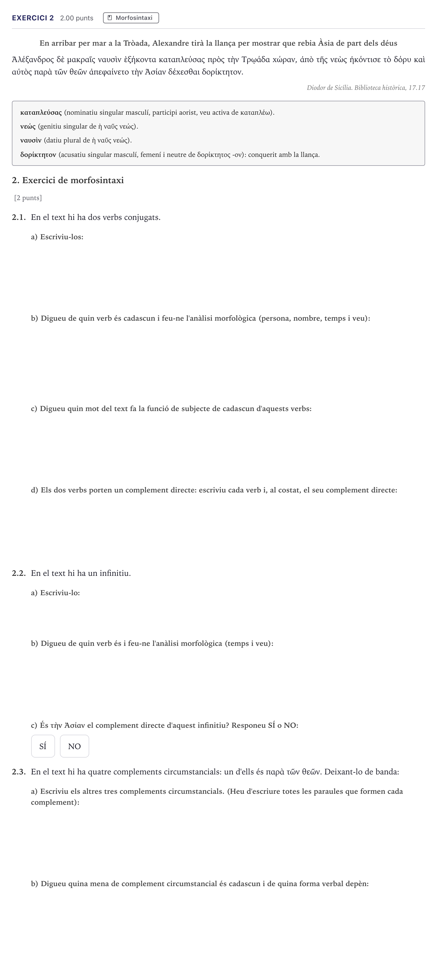 Enunciado: Problema 2 · Griego II Selectividad Cataluña Juny Serie 1 2026