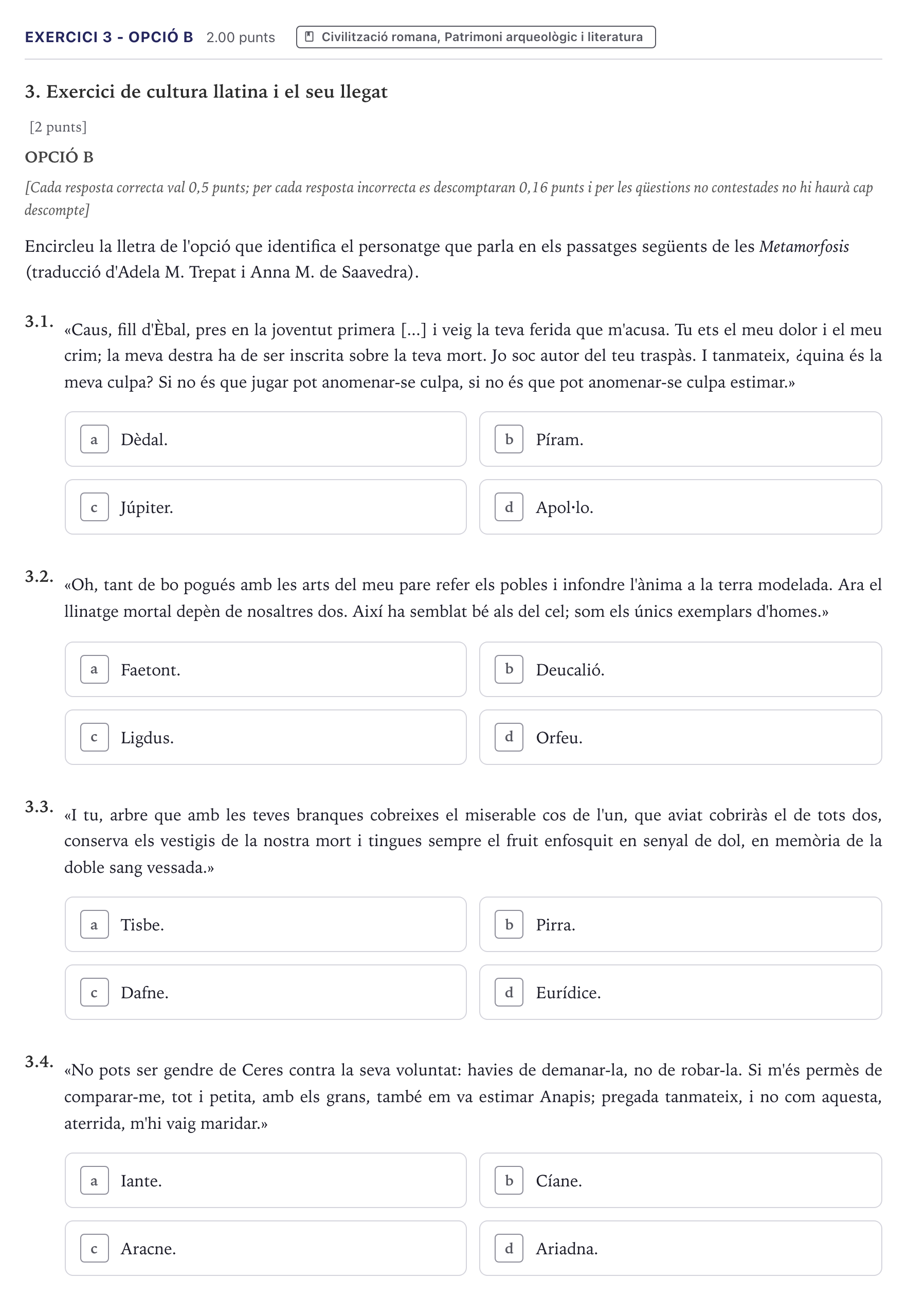 Enunciado: Ejercicio 3 - Opció B · Latín II Selectividad Cataluña Setembre Serie 2 2026