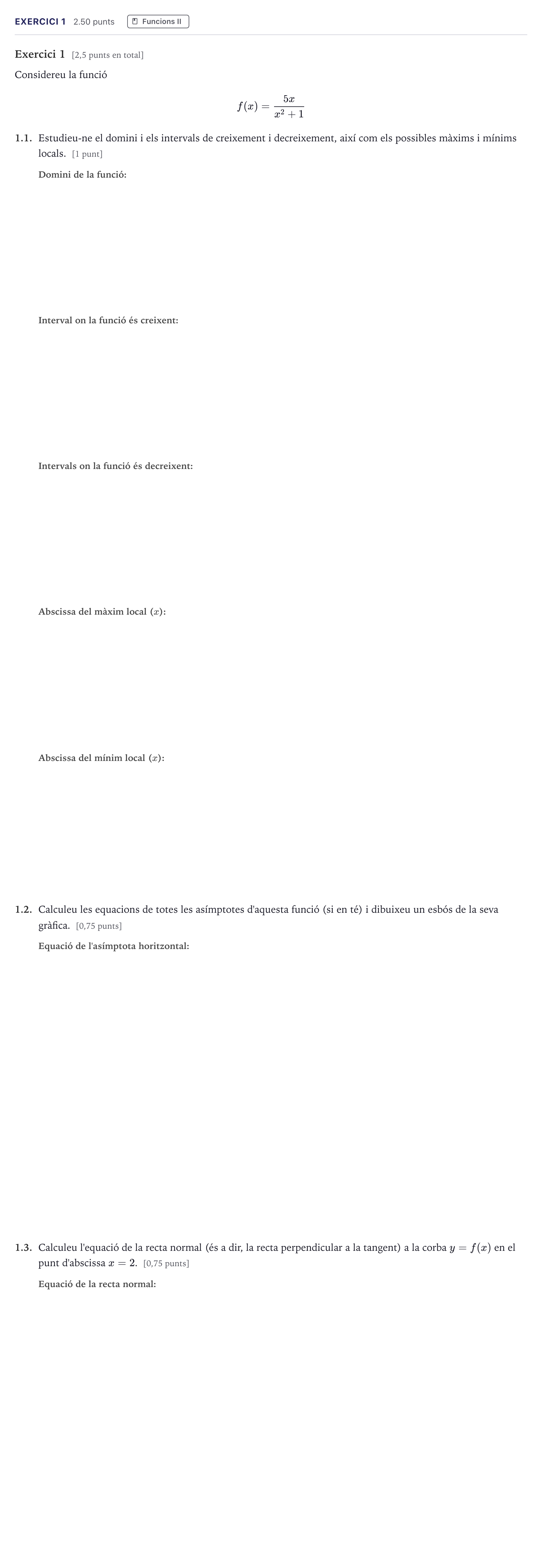 Enunciado: Exercici 1 · Matemáticas II Selectividad Cataluña Setembre Serie 2 2026