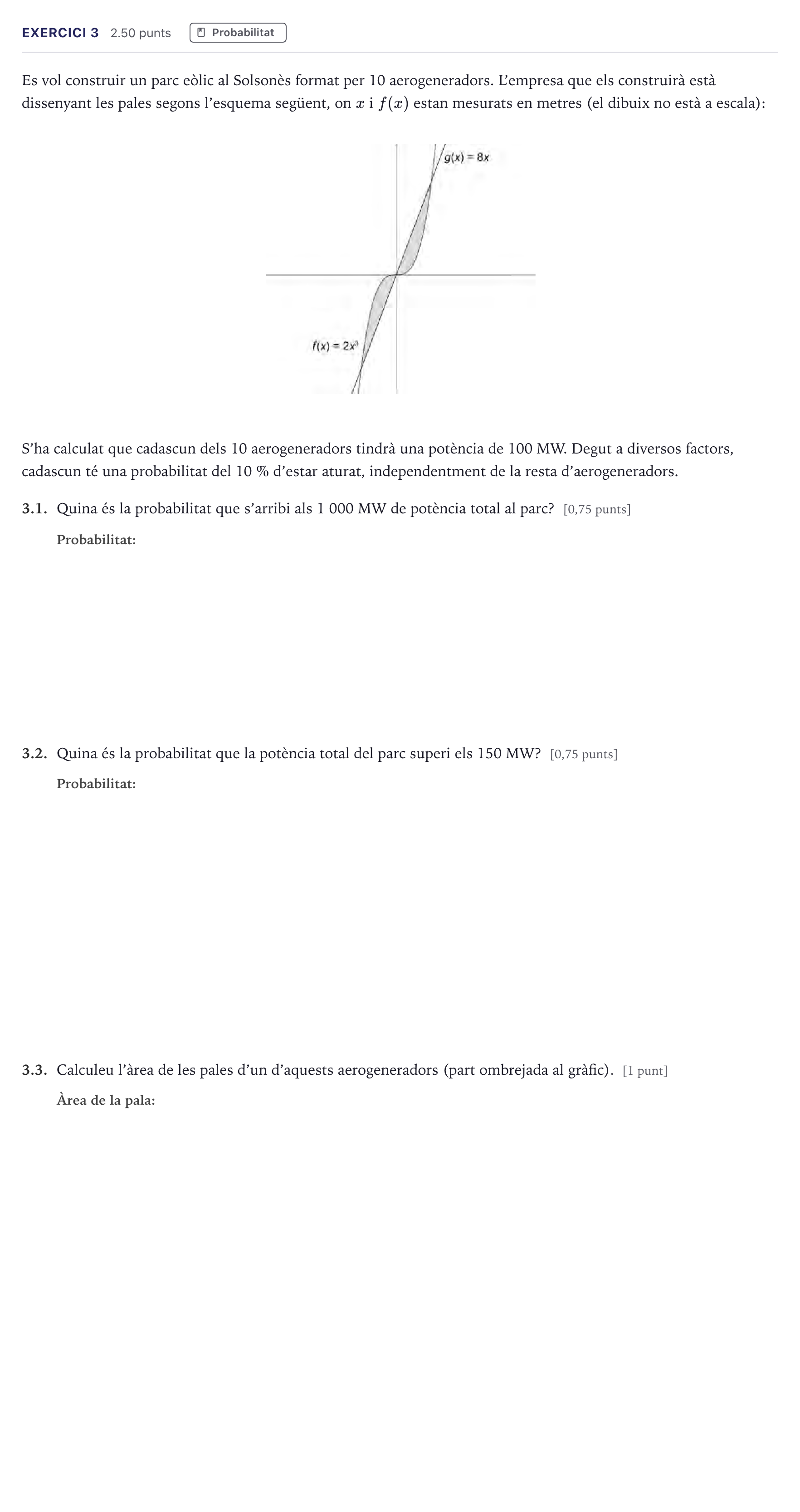 Enunciado: Exercici 3 · Matemáticas II Selectividad Cataluña Setembre Serie 2 2026