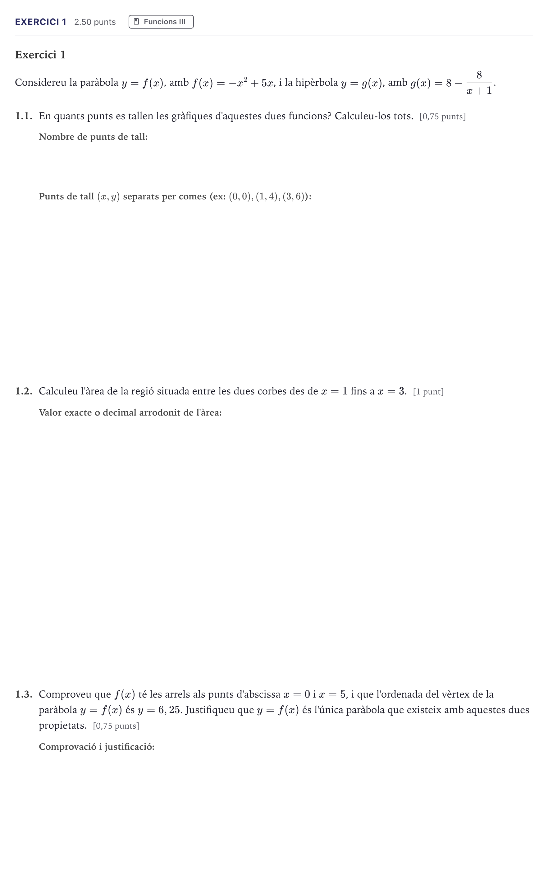 Enunciado: Exercici 1 · Matemáticas II Selectividad Cataluña Juny Serie 5 2026