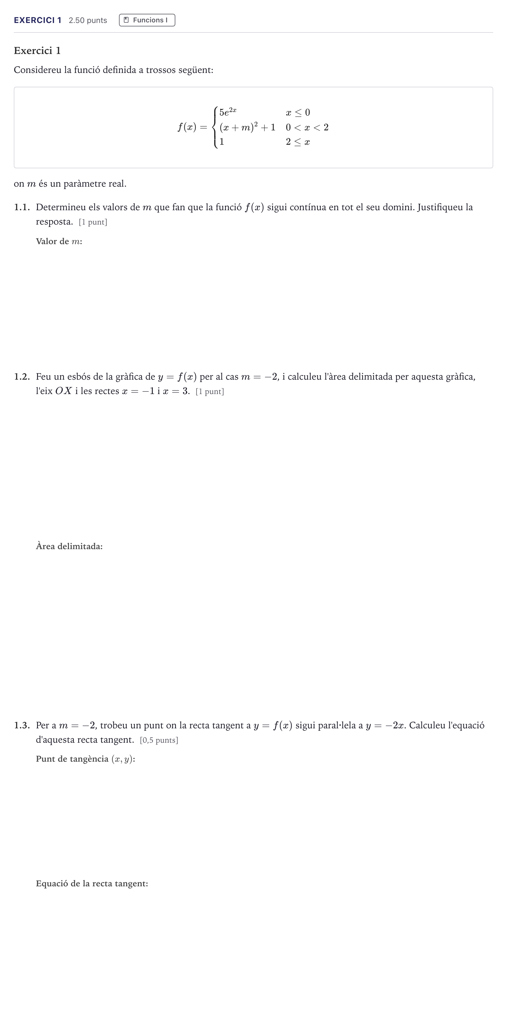 Enunciado: Exercici 1 · Matemáticas II Selectividad Cataluña Juny Serie 1 2026