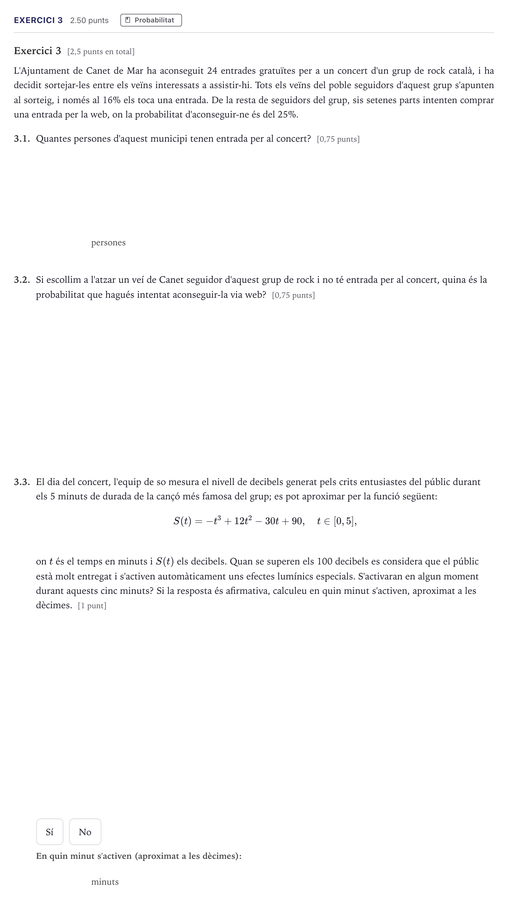 Enunciado: Exercici 3 · Matemáticas II Selectividad Cataluña Juny Serie 1 2026