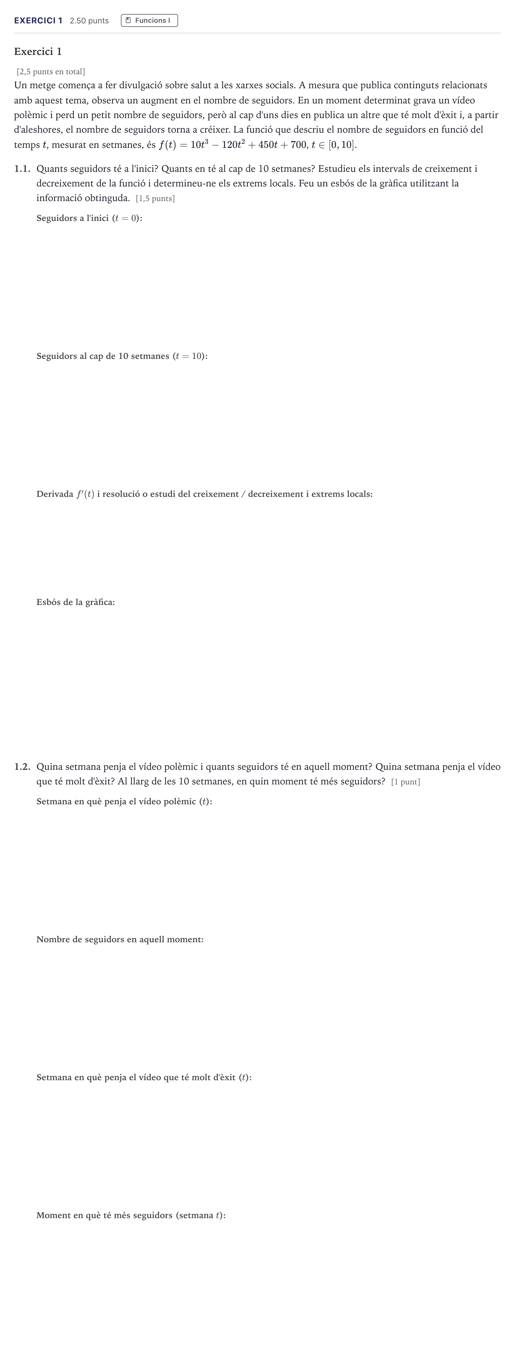 Enunciado: Exercici 1 · Matemáticas aplicadas a las Ciencias Sociales II Selectividad Cataluña Juny Serie 1 2026