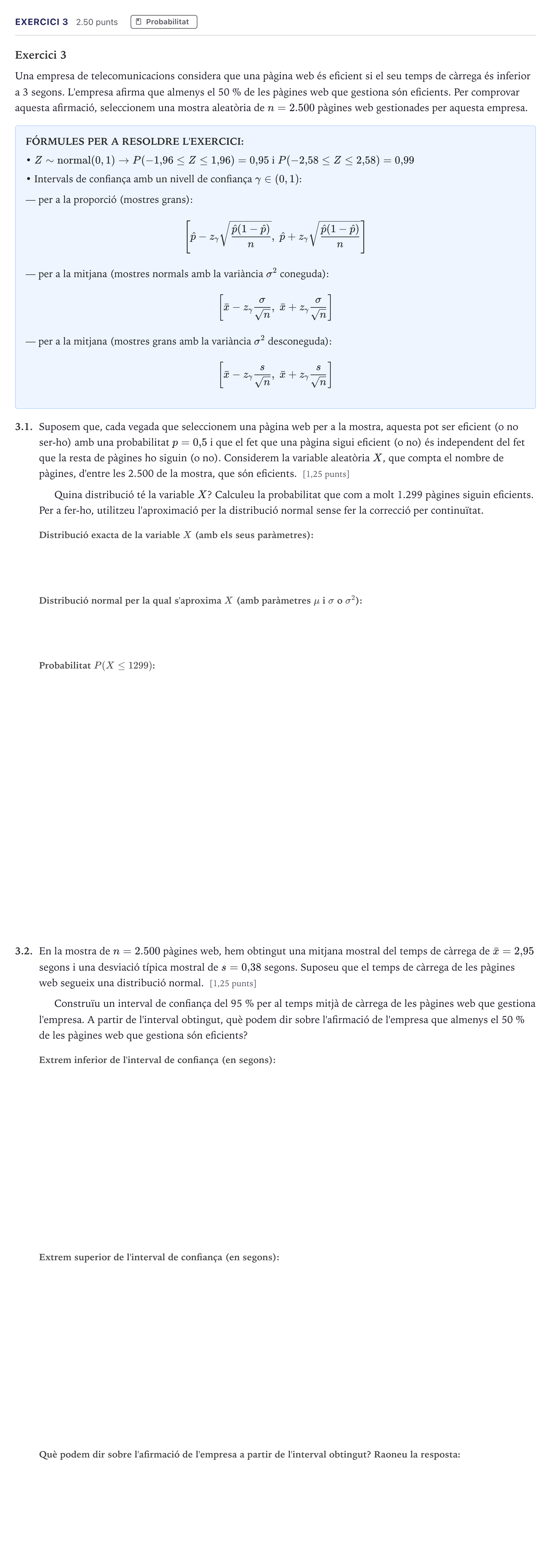 Enunciado: Exercici 3 · Matemáticas aplicadas a las Ciencias Sociales II Selectividad Cataluña Juny Serie 1 2026