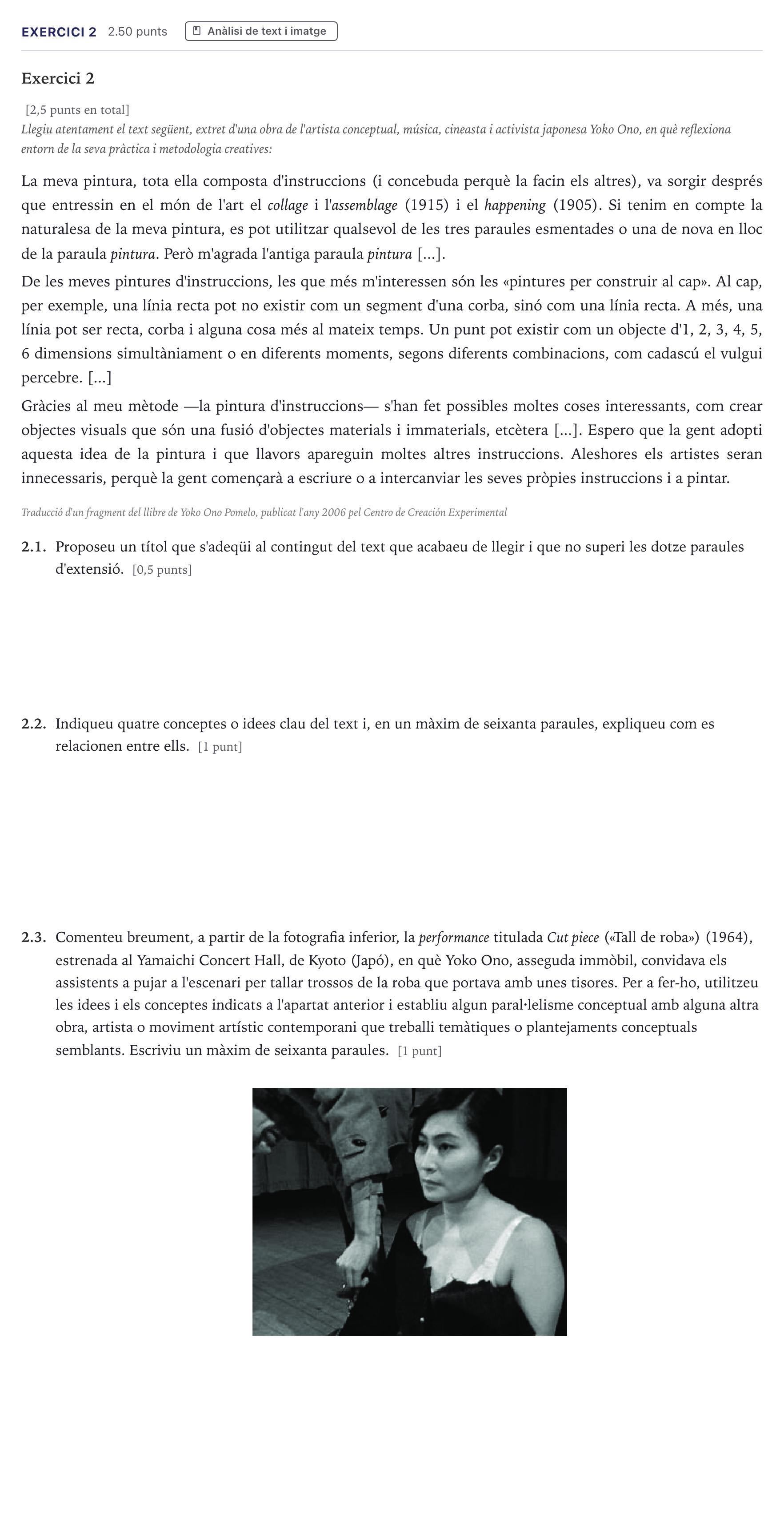 Enunciado: Exercici 2 · Movimientos Culturales y Artísticos Selectividad Cataluña Juny Serie 5 2026