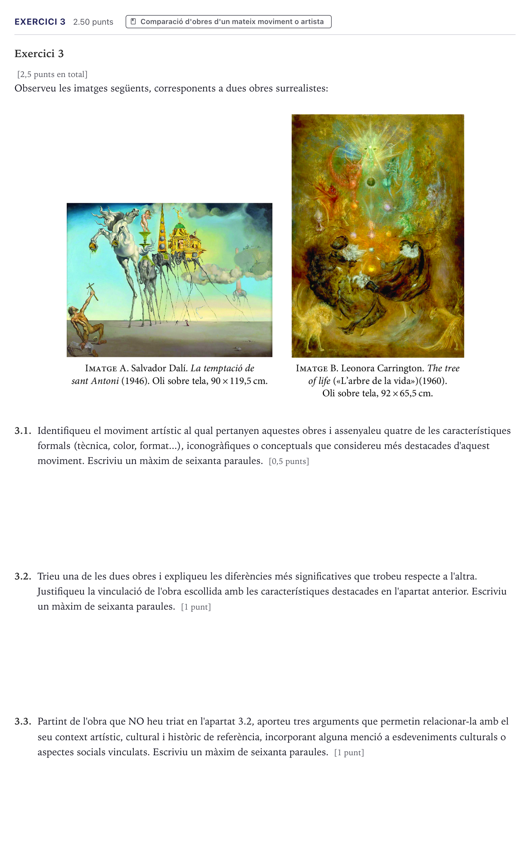 Enunciado: Exercici 3 · Movimientos Culturales y Artísticos Selectividad Cataluña Juny Serie 5 2026