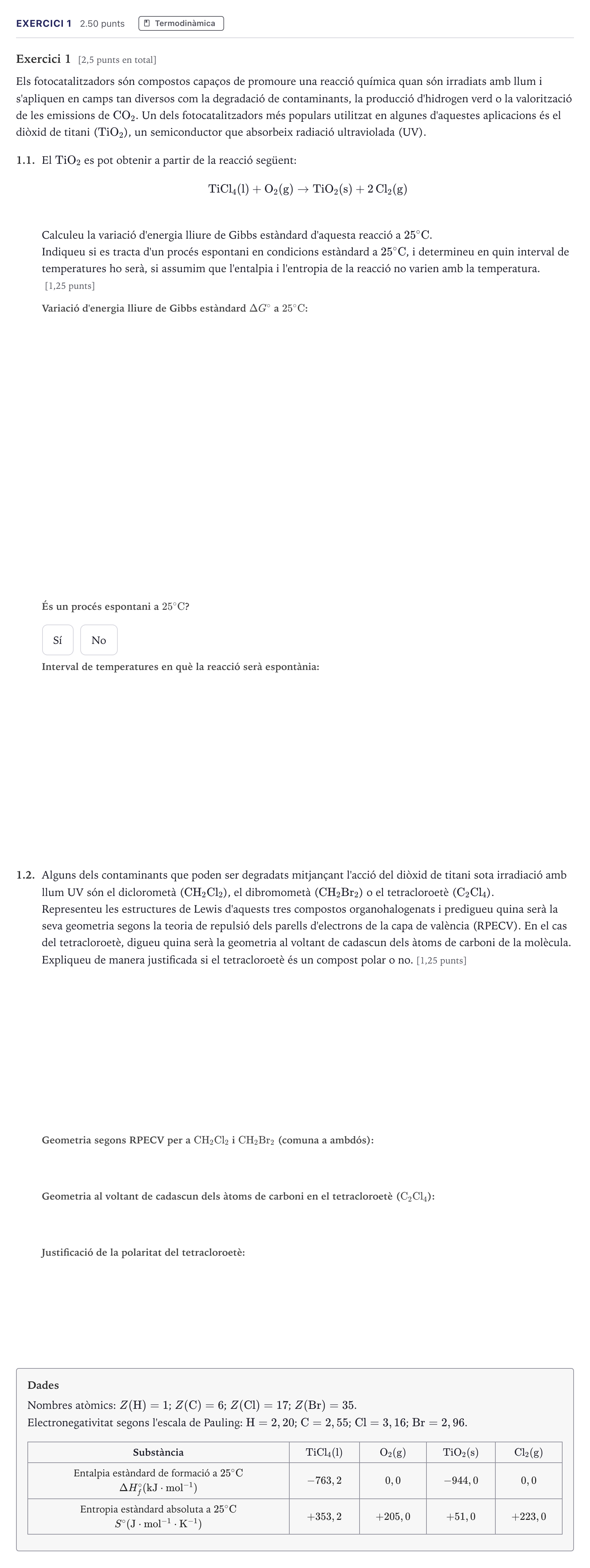 Enunciado: Exercici 1 · Química Selectividad Cataluña Setembre Serie 2 2026