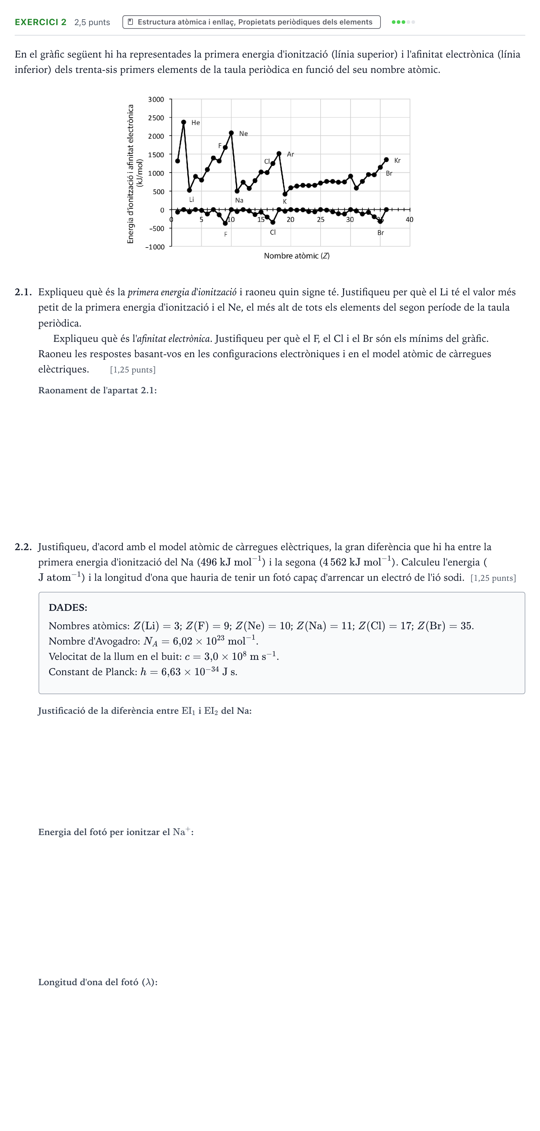 Enunciado: Exercici 2 · Química Selectividad Cataluña Juny Serie 5 2026