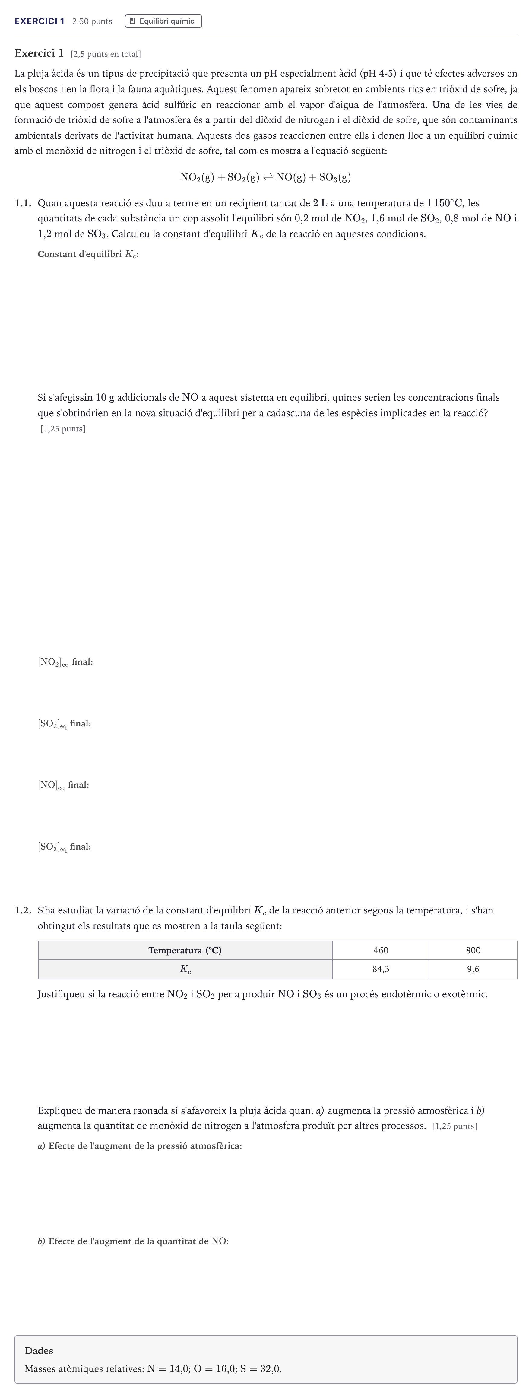 Enunciado: Exercici 1 · Química Selectividad Cataluña Juny Serie 1 2026