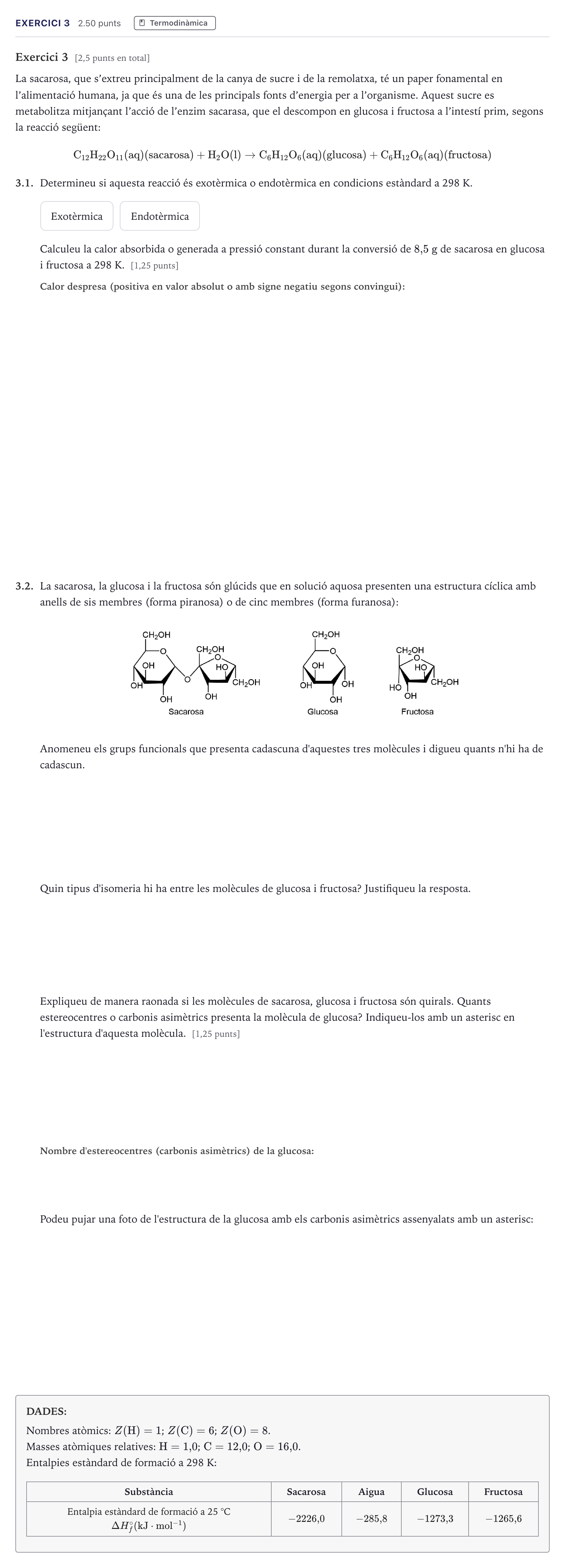 Enunciado: Exercici 3 · Química Selectividad Cataluña Juny Serie 1 2026