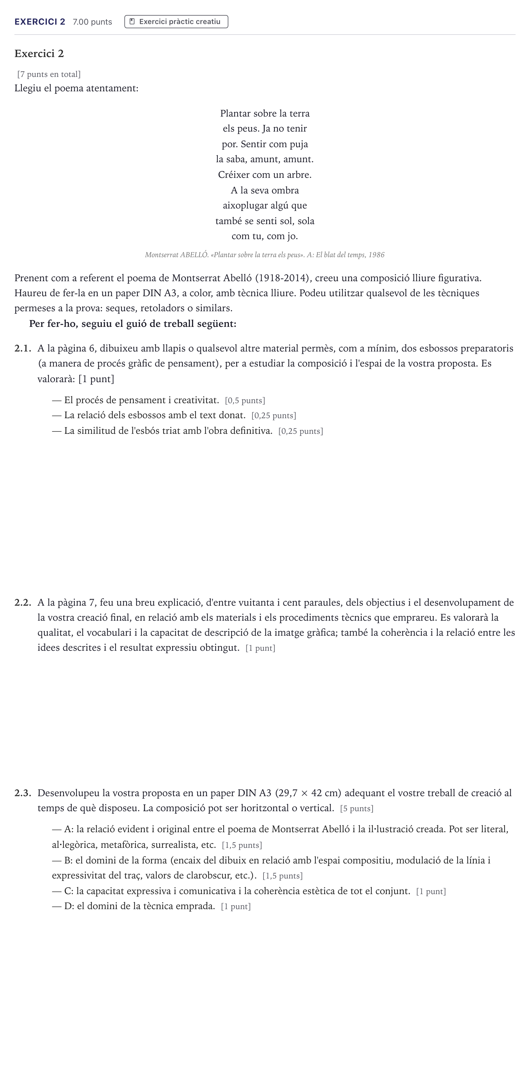 Enunciado: Exercici 2 · Técnicas de Expresión Gráfico-Plástica Selectividad Cataluña Juny Serie 5 2026