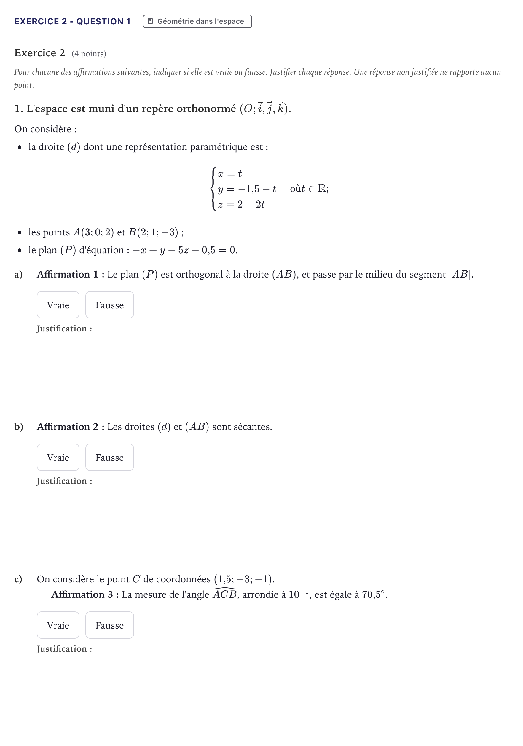 Énoncé: Exercice 2 - Question 1 · Bac Mathématiques Métropole 2026 (sujet 1)