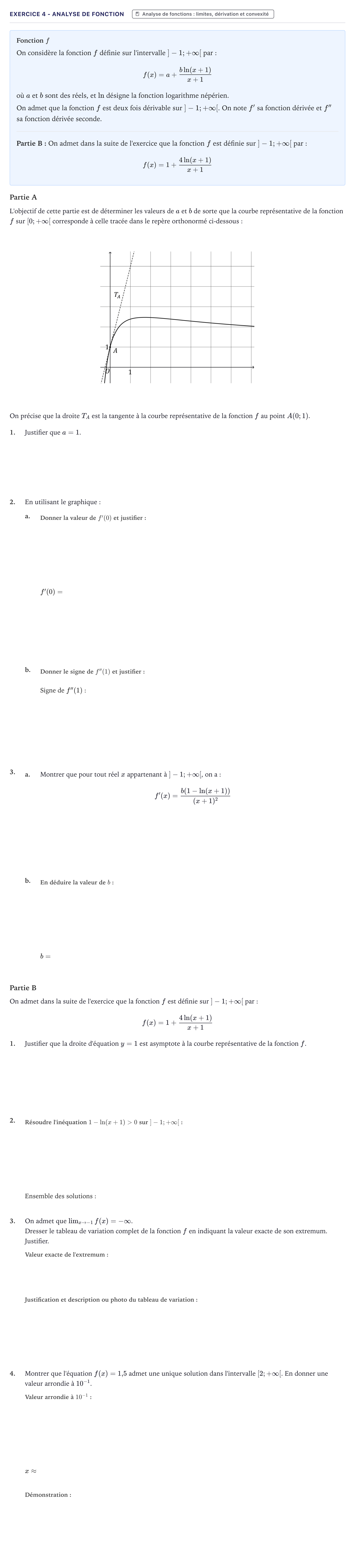 Énoncé: Exercice 4 - Analyse de fonction · Bac Mathématiques Métropole 2026 (sujet 1)