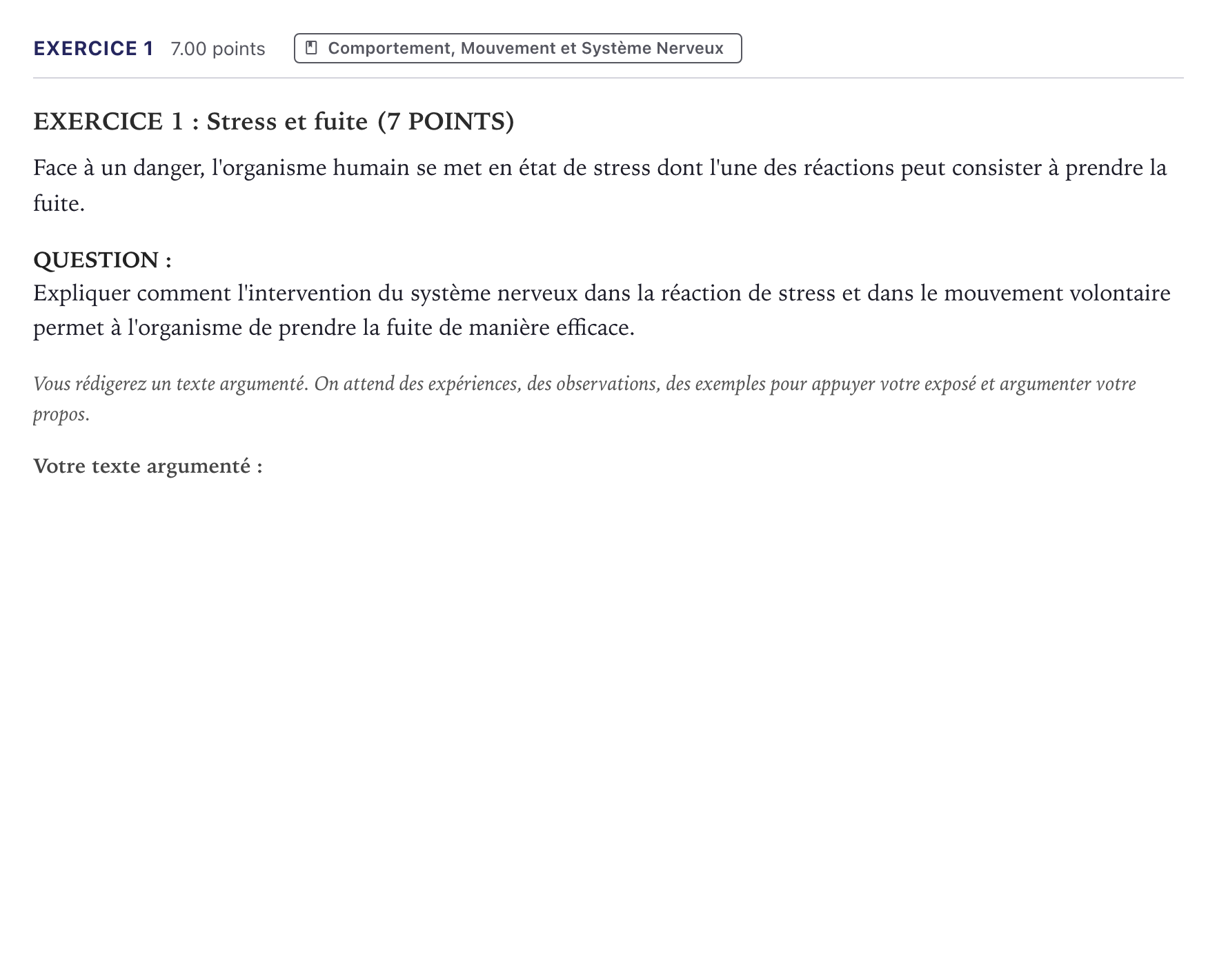 Énoncé: Exercice 1 · Bac Sciences de la Vie et de la Terre Métropole 2026 (sujet 1)