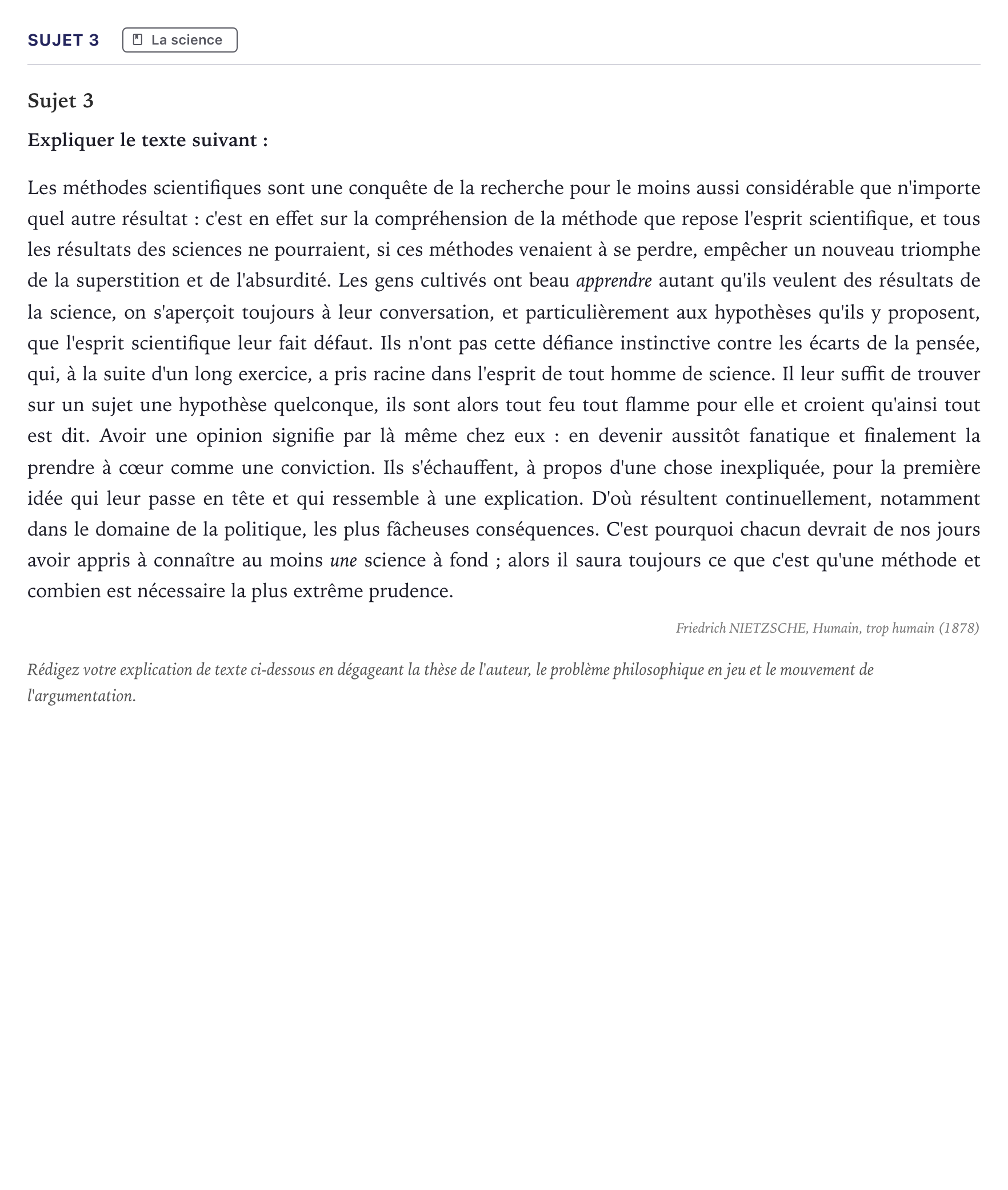 Énoncé: Sujet 3 · Bac Philosophie Métropole 2026
