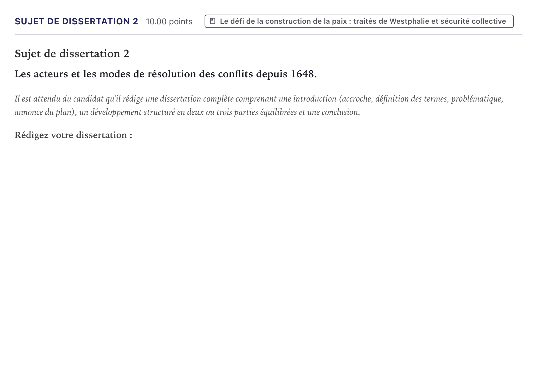 Énoncé: Sujet de dissertation 2 · Bac Histoire-Géographie, Géopolitique et Sciences Politiques Métropole 2026 (sujet 2)
