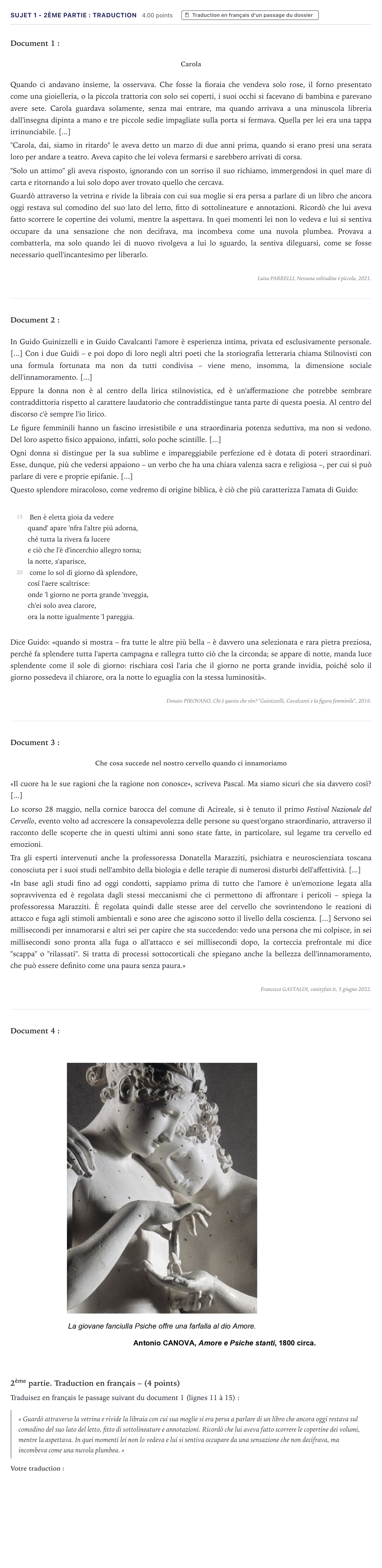 Énoncé: Sujet 1 - 2ème partie : Traduction · Bac Italien Métropole 2026