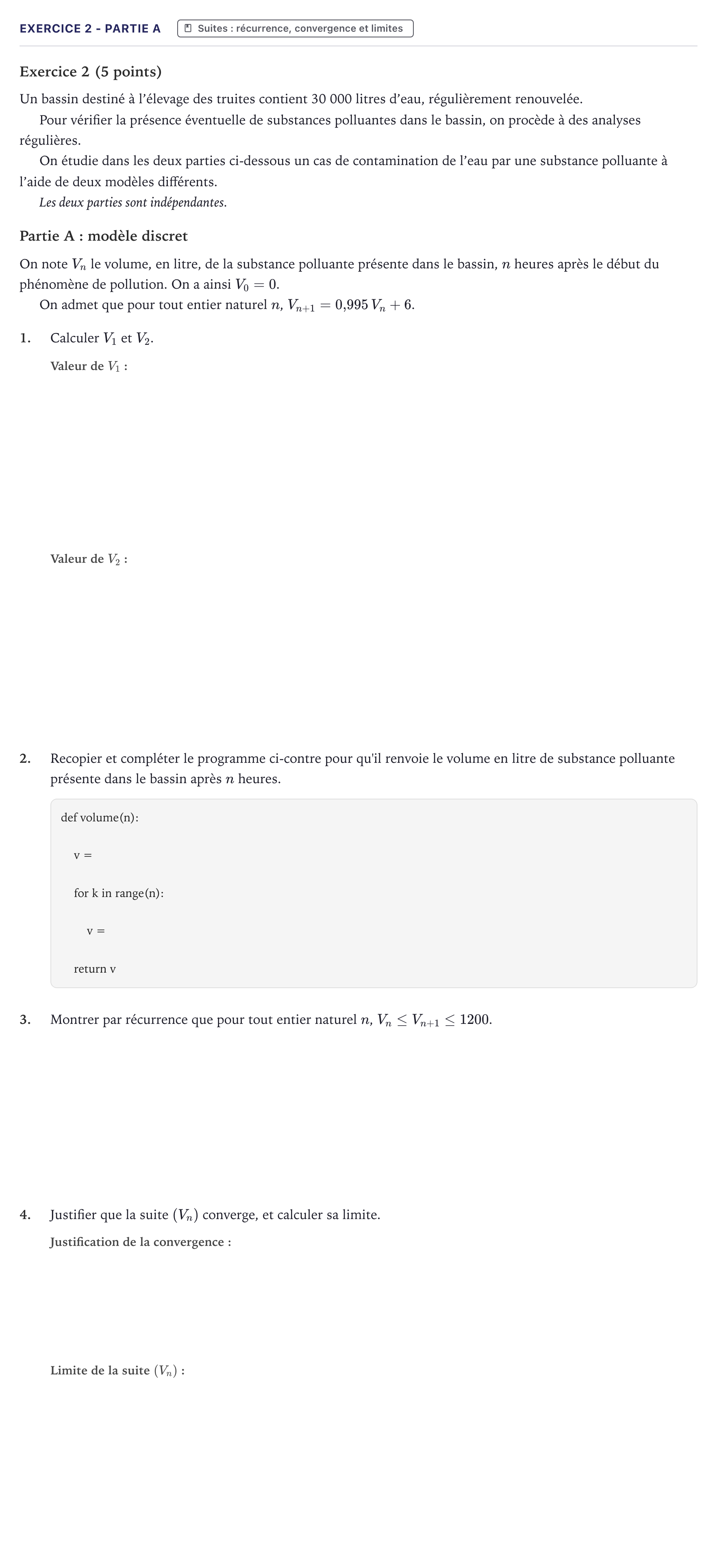 Énoncé: Exercice 2 - Partie A · Bac Mathématiques Métropole 2026 (sujet 2)