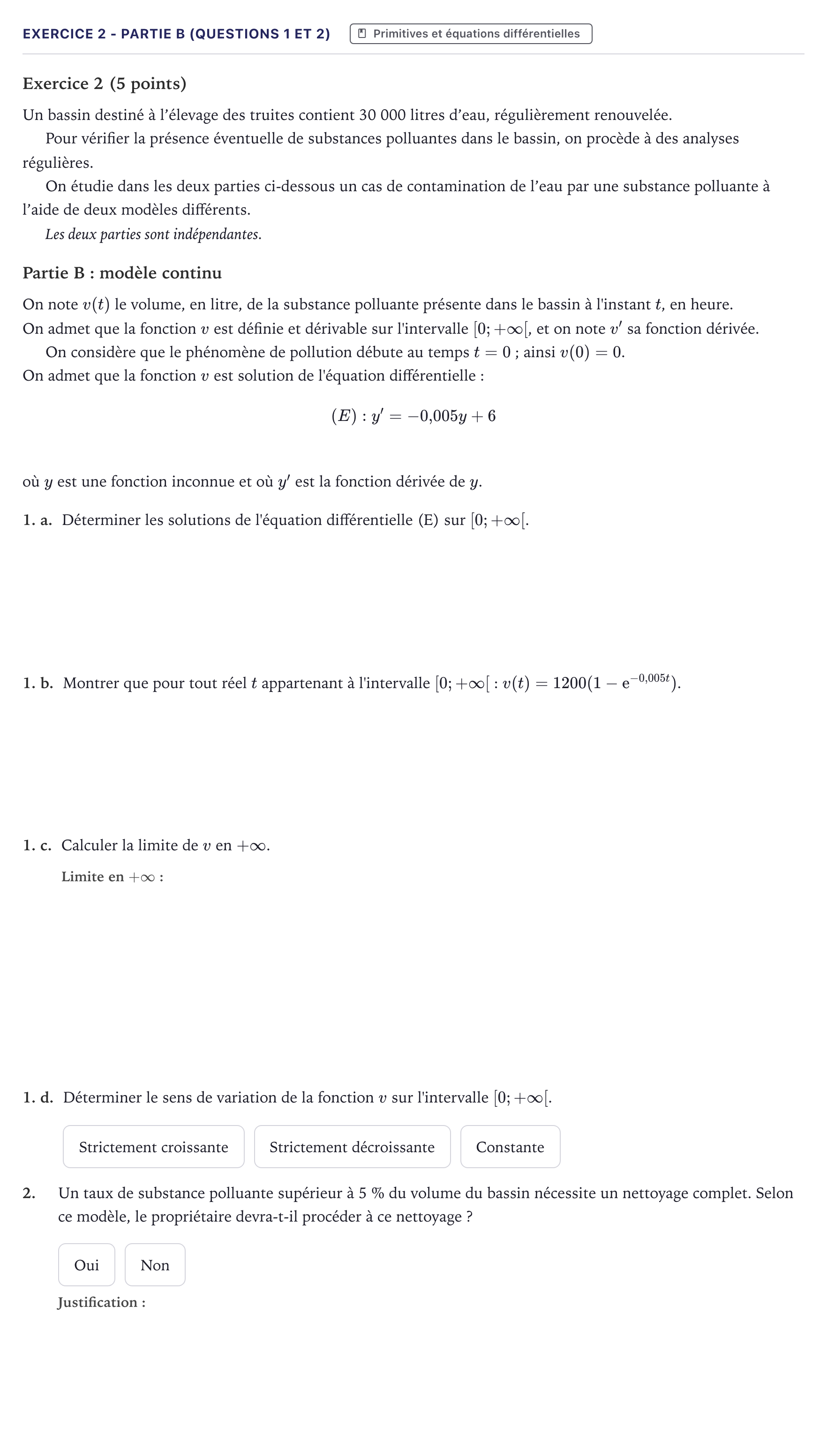 Énoncé: Exercice 2 - Partie B (questions 1 et 2) · Bac Mathématiques Métropole 2026 (sujet 2)