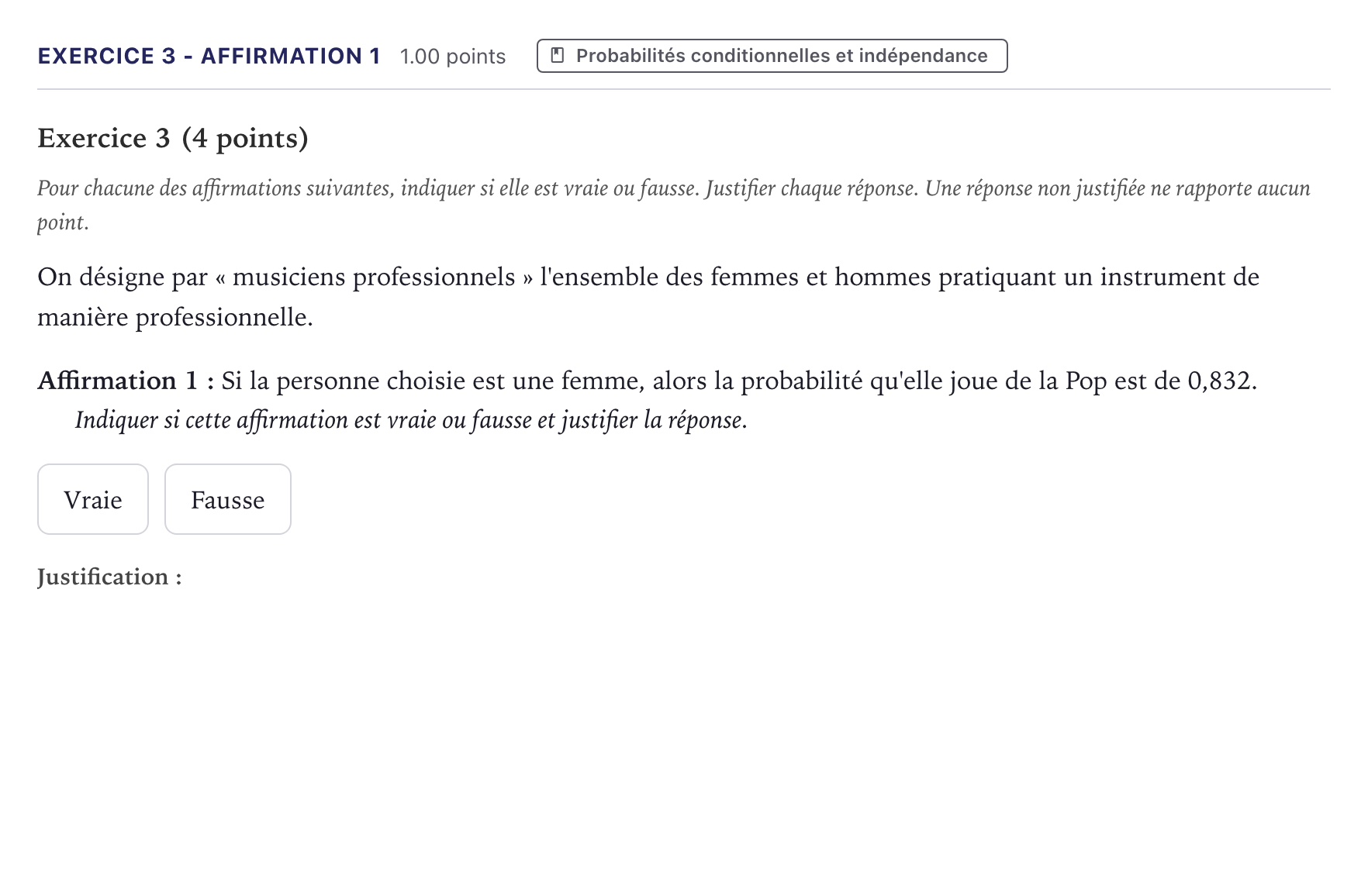 Énoncé: Exercice 3 - Affirmation 1 · Bac Mathématiques Métropole 2026 (sujet 2)