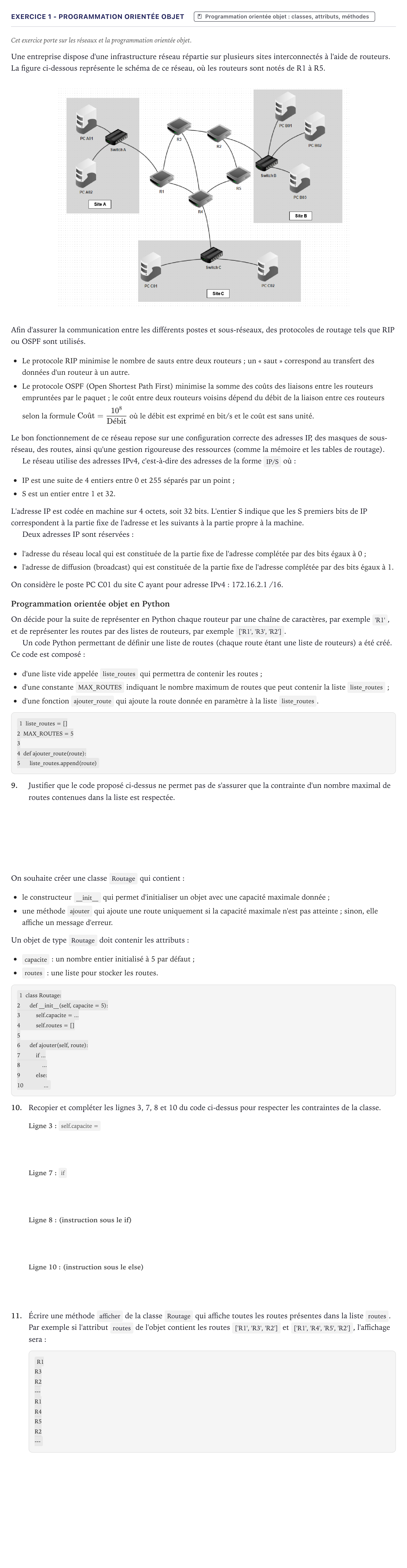 Énoncé: Exercice 1 - Programmation orientée objet · Bac Numérique et Sciences Informatiques Métropole 2026 (sujet 2)