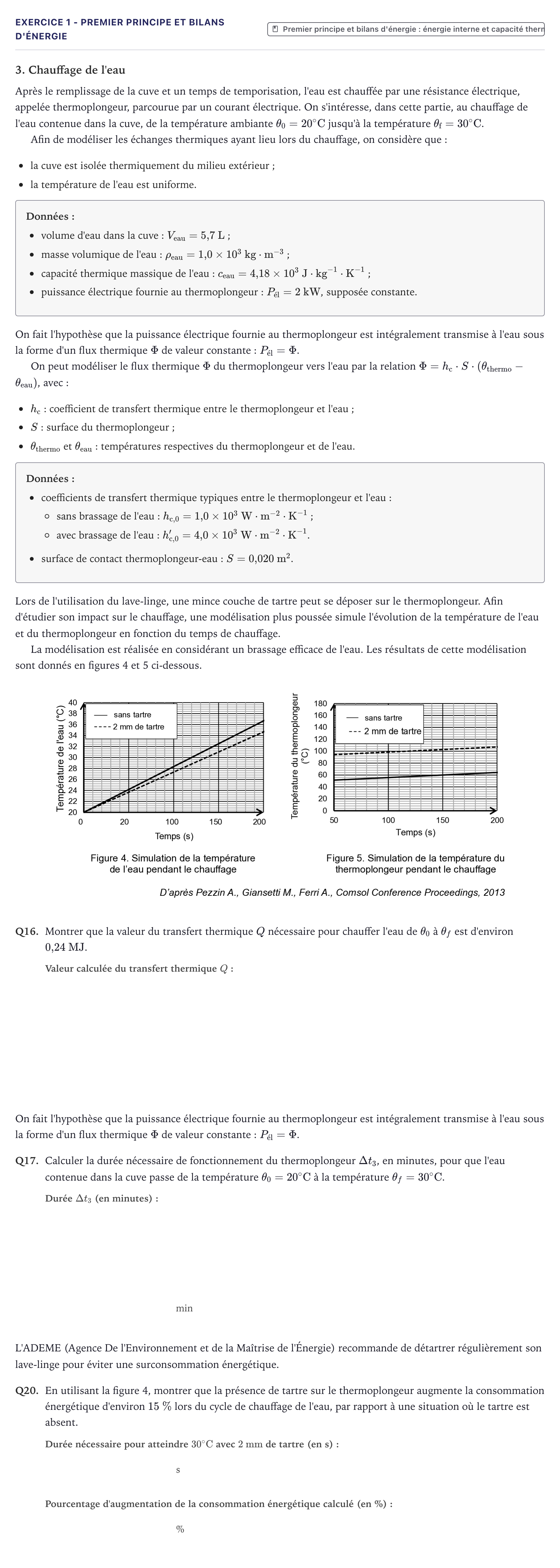 Énoncé: Exercice 1 - Premier principe et bilans d'énergie · Bac Physique-Chimie Métropole 2026 (sujet 1)