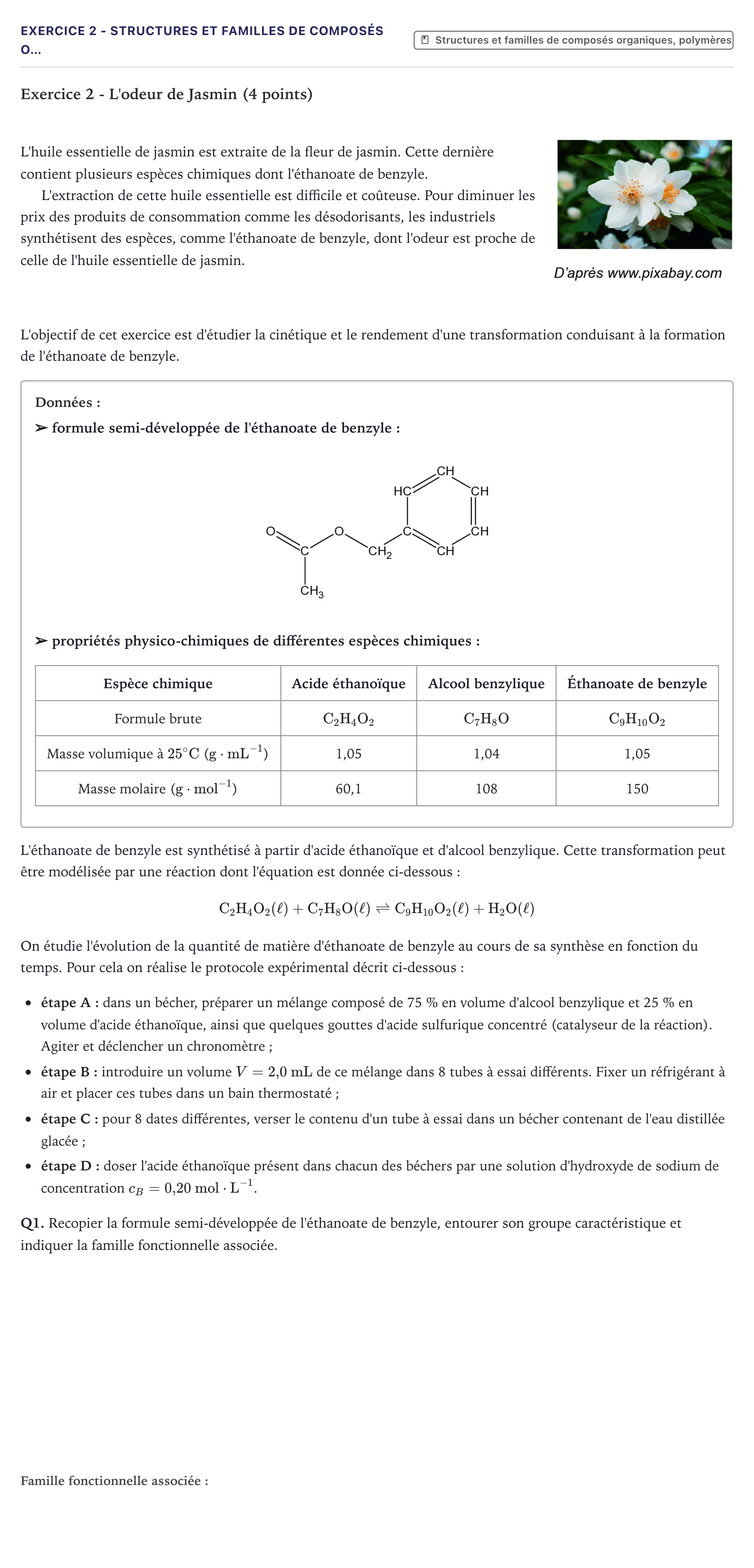 Énoncé: Exercice 2 - Structures et familles de composés o… · Bac Physique-Chimie Métropole 2026 (sujet 1)