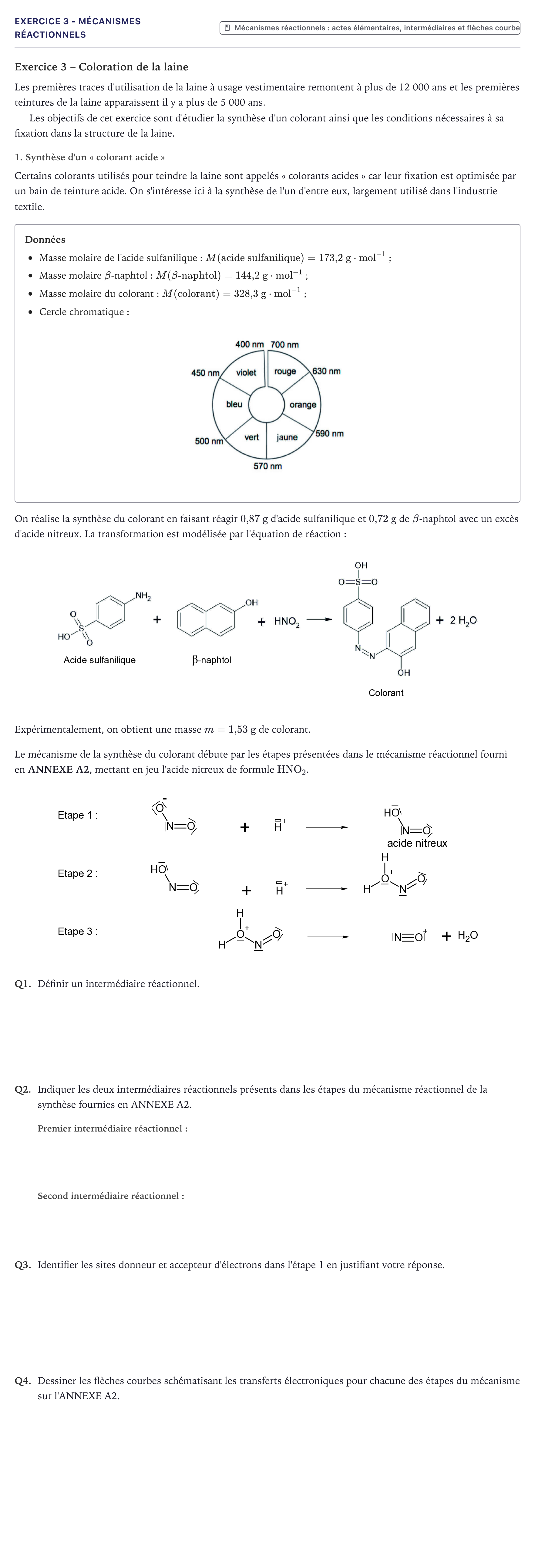 Énoncé: Exercice 3 - Mécanismes réactionnels · Bac Physique-Chimie Métropole 2026 (sujet 1)