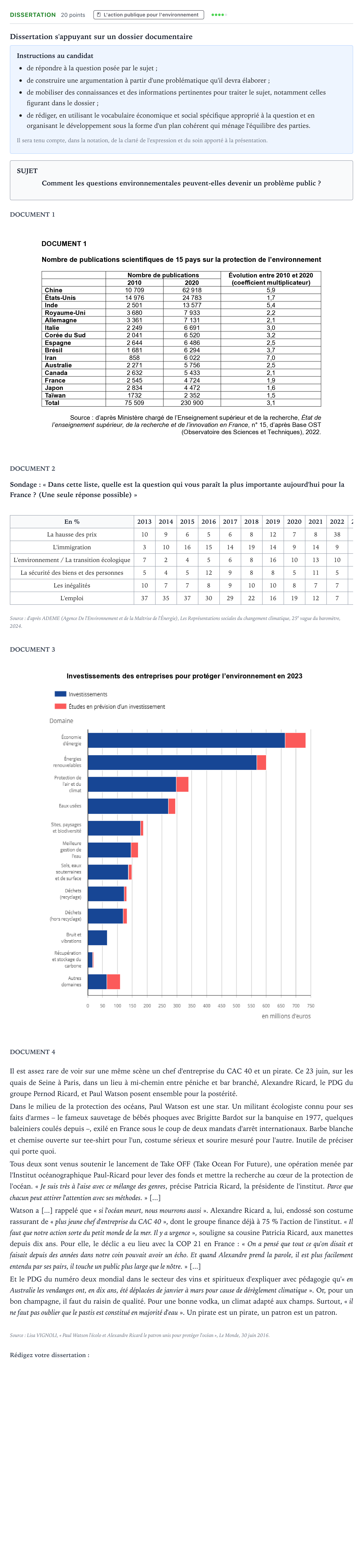 Énoncé: Dissertation · Bac Sciences Économiques et Sociales Métropole 2026 (sujet 1)