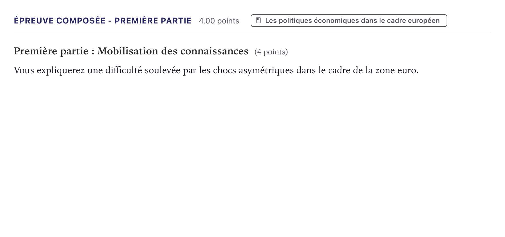 Énoncé: Épreuve composée - Première partie · Bac Sciences Économiques et Sociales Métropole 2026 (sujet 1)