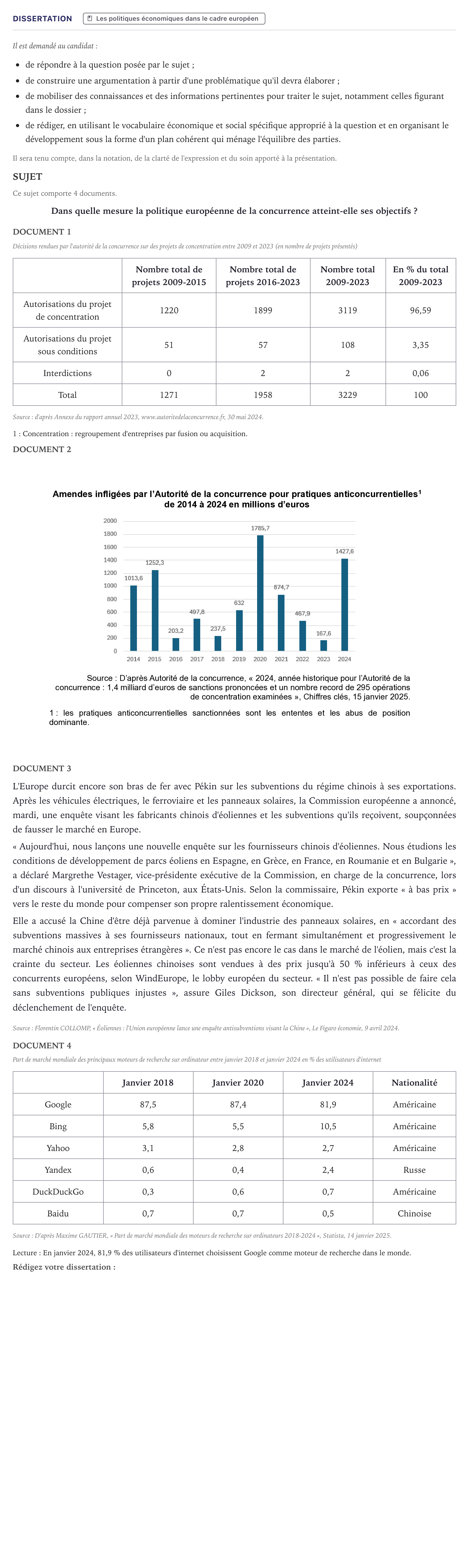 Énoncé: Dissertation · Bac Sciences Économiques et Sociales Métropole 2026 (sujet 2)