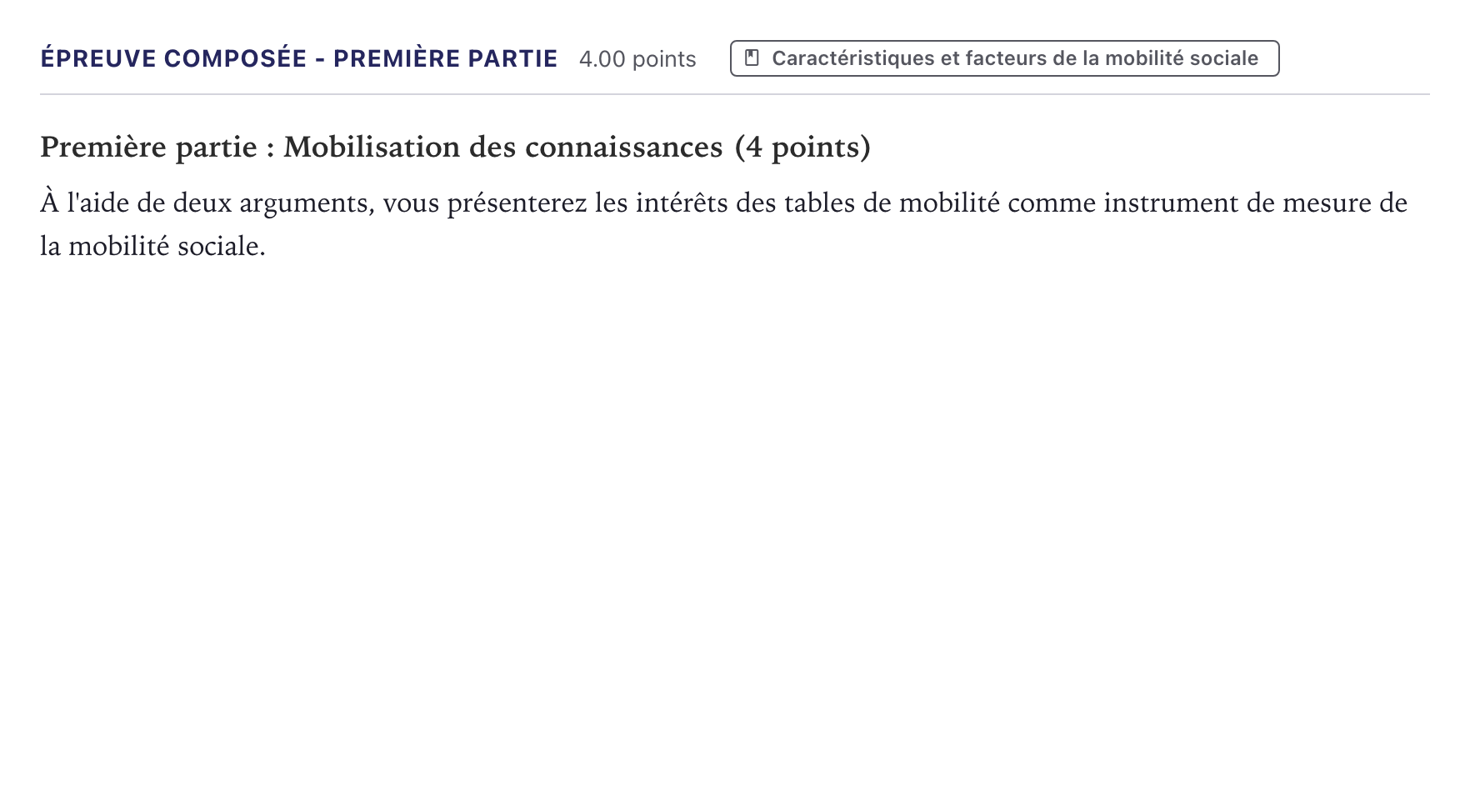 Énoncé: Épreuve composée - Première partie · Bac Sciences Économiques et Sociales Métropole 2026 (sujet 2)