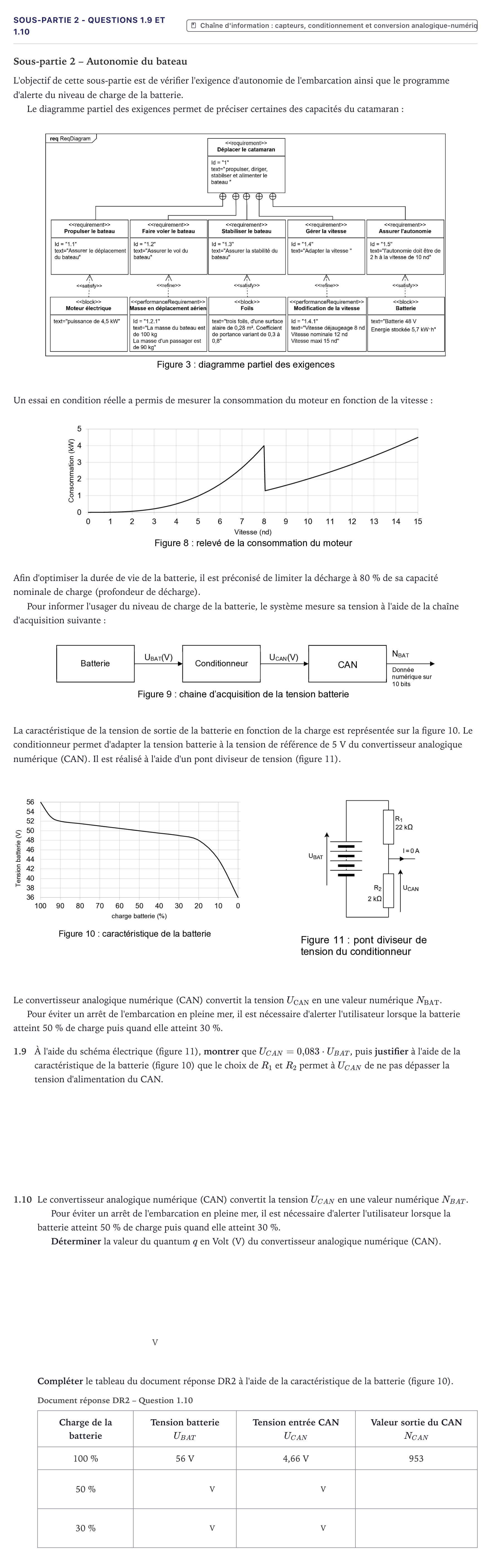 Énoncé: Exercice Sous-partie 2 - Questions 1.9 et 1.10 · Bac Sciences de l'Ingénieur Métropole 2026 (sujet 1)