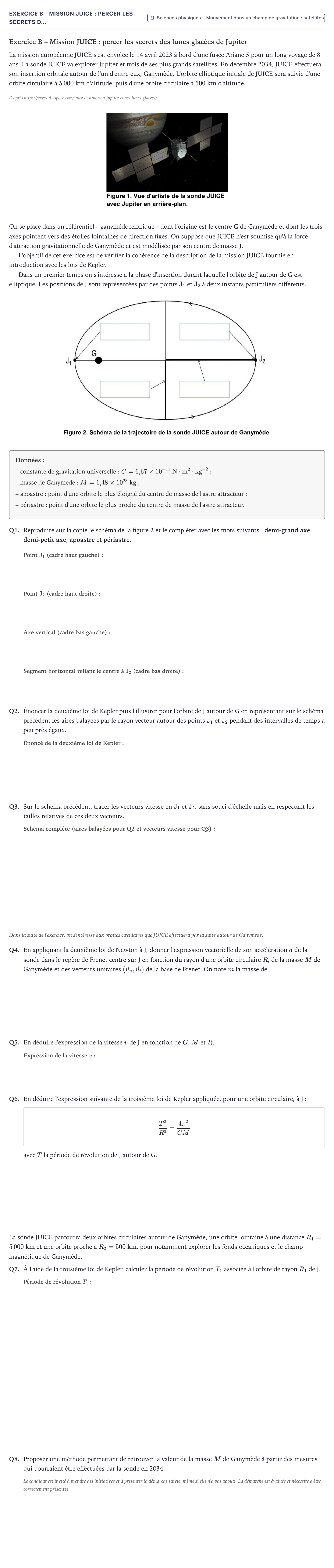Énoncé: Exercice B - Mission JUICE : percer les secrets d… · Bac Sciences de l'Ingénieur Métropole 2026 (sujet 2)
