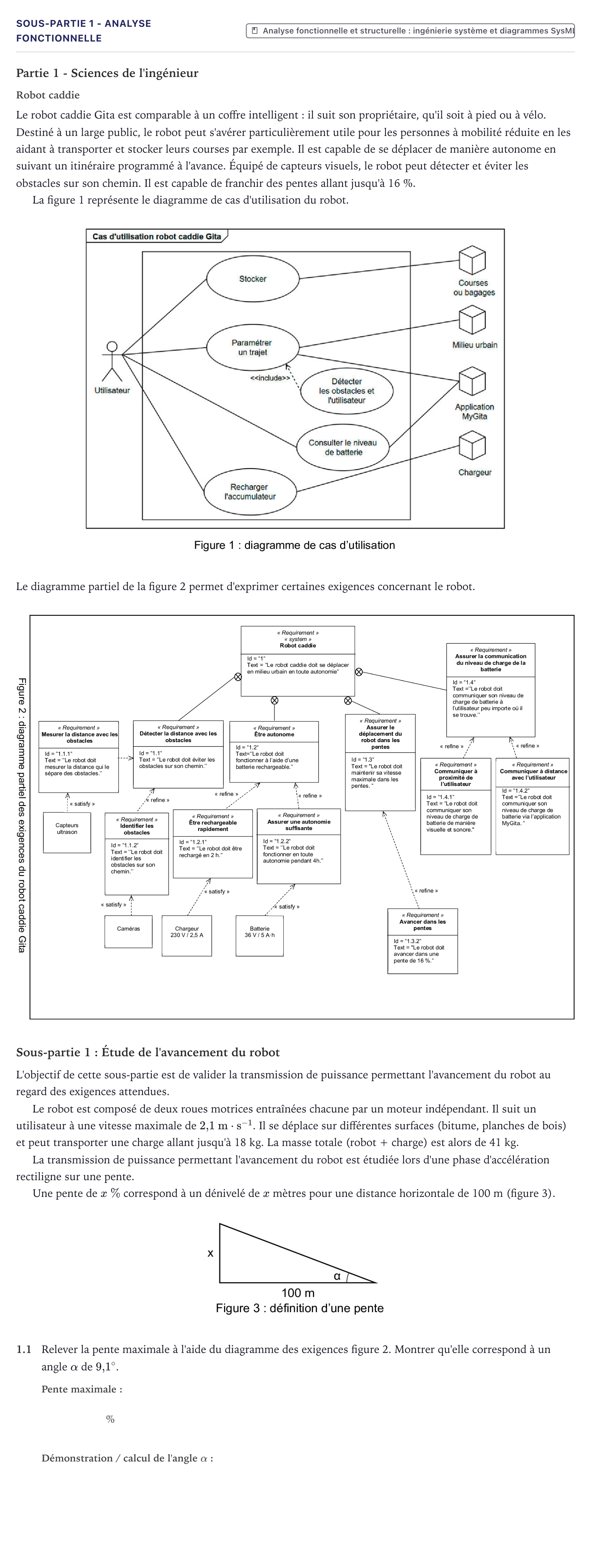 Énoncé: Exercice Sous-partie 1 - Analyse fonctionnelle · Bac Sciences de l'Ingénieur Métropole 2026 (sujet 2)