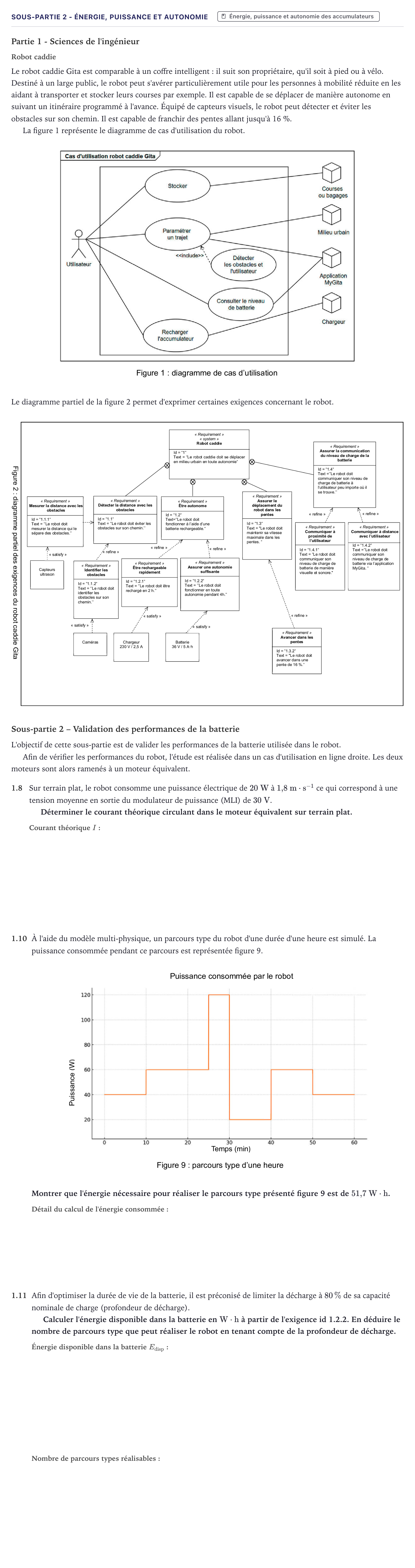 Énoncé: Exercice Sous-partie 2 - Énergie, puissance et autonomie · Bac Sciences de l'Ingénieur Métropole 2026 (sujet 2)