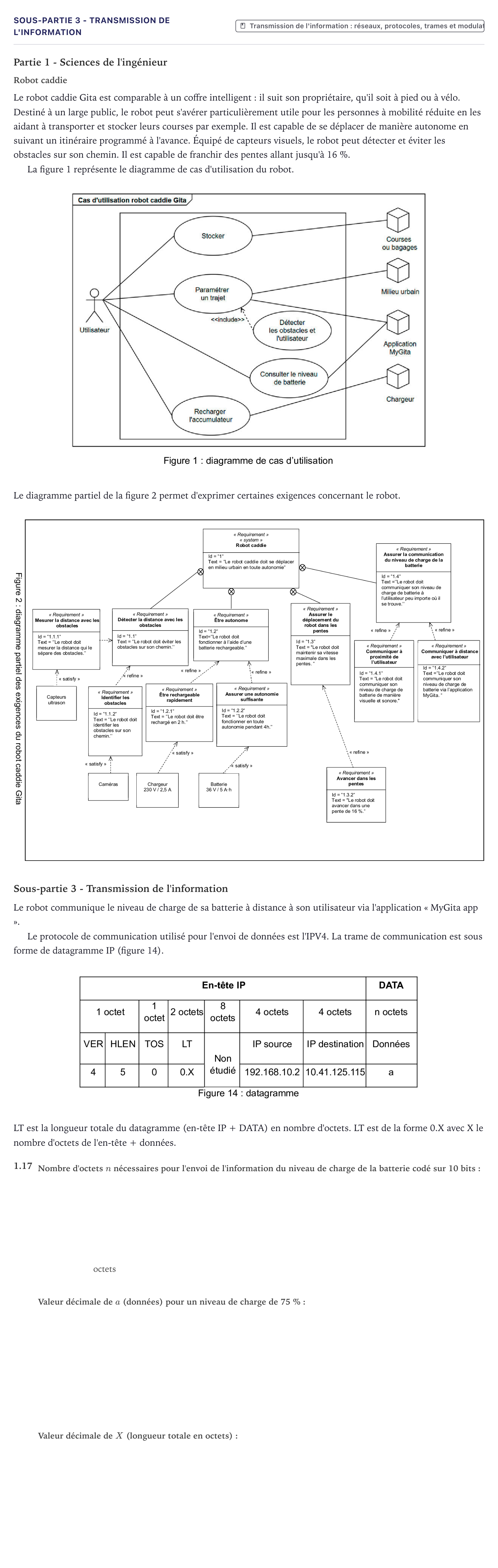 Énoncé: Exercice Sous-partie 3 - Transmission de l'information · Bac Sciences de l'Ingénieur Métropole 2026 (sujet 2)