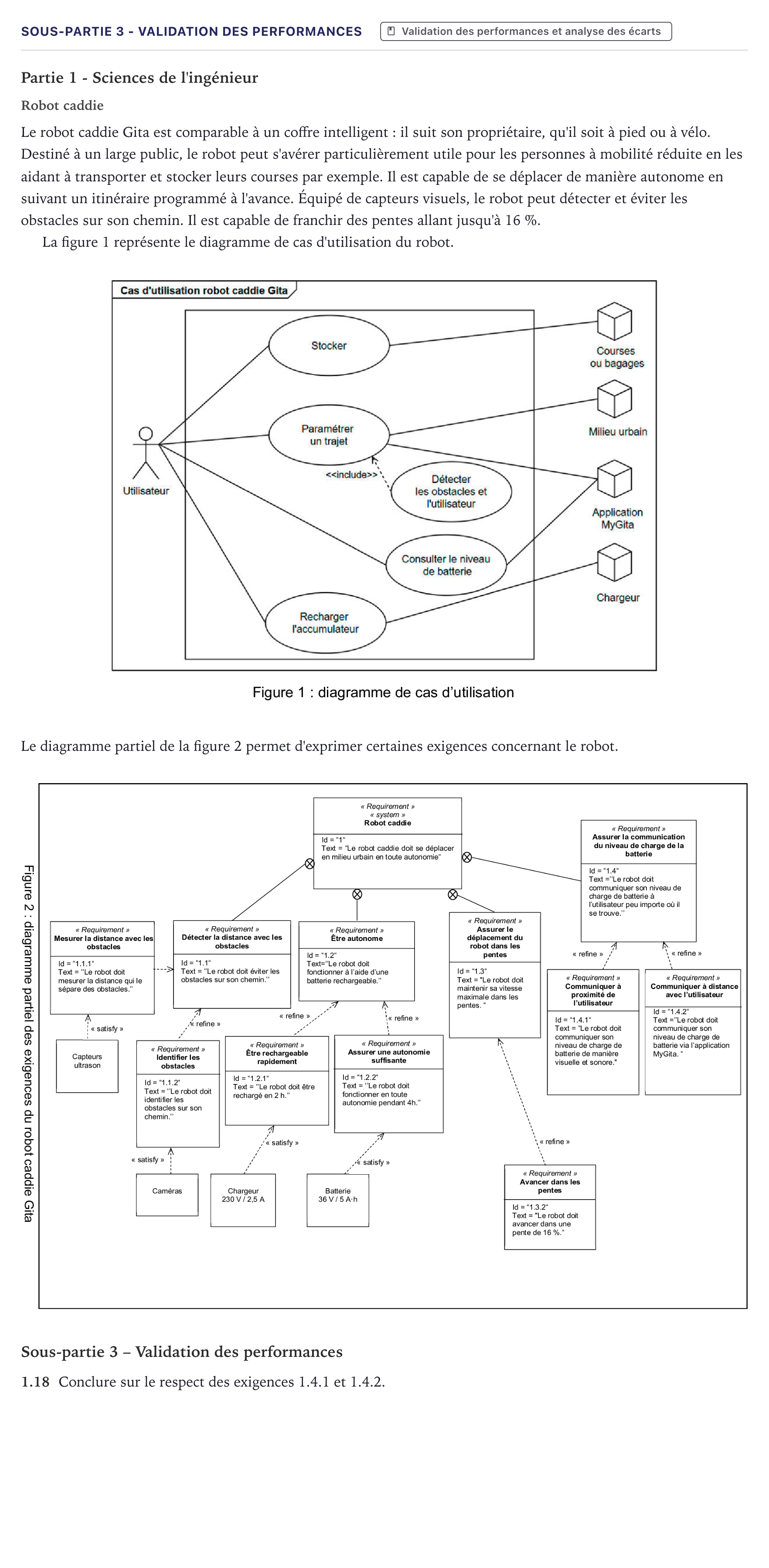 Énoncé: Exercice Sous-partie 3 - Validation des performances · Bac Sciences de l'Ingénieur Métropole 2026 (sujet 2)