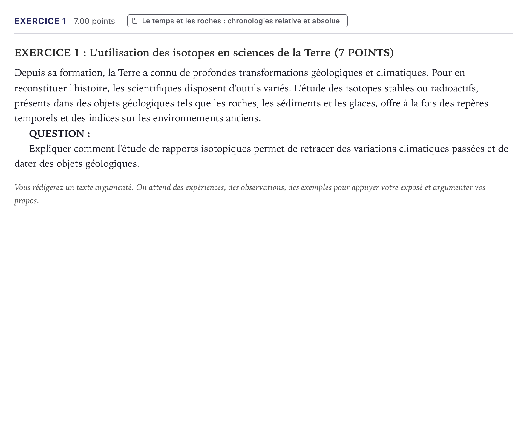 Énoncé: Exercice 1 · Bac Sciences de la Vie et de la Terre Métropole 2026 (sujet 2)