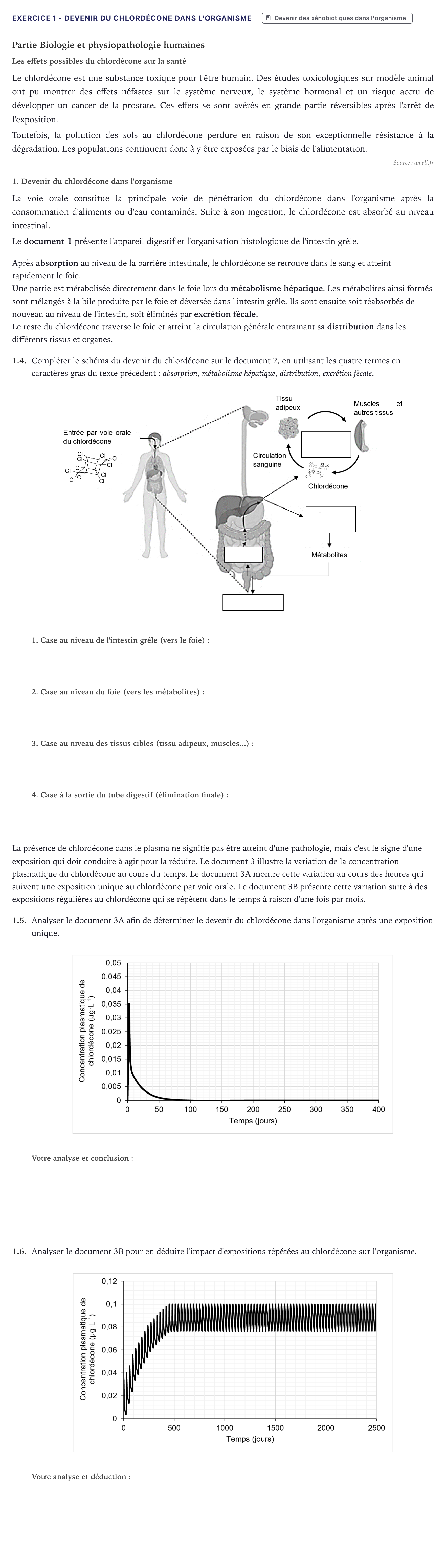 Énoncé: Exercice 1 - Devenir du chlordécone dans l'organisme · Bac ST2S Chimie, Biologie et Physiopathologie Humaines Métropole 2026