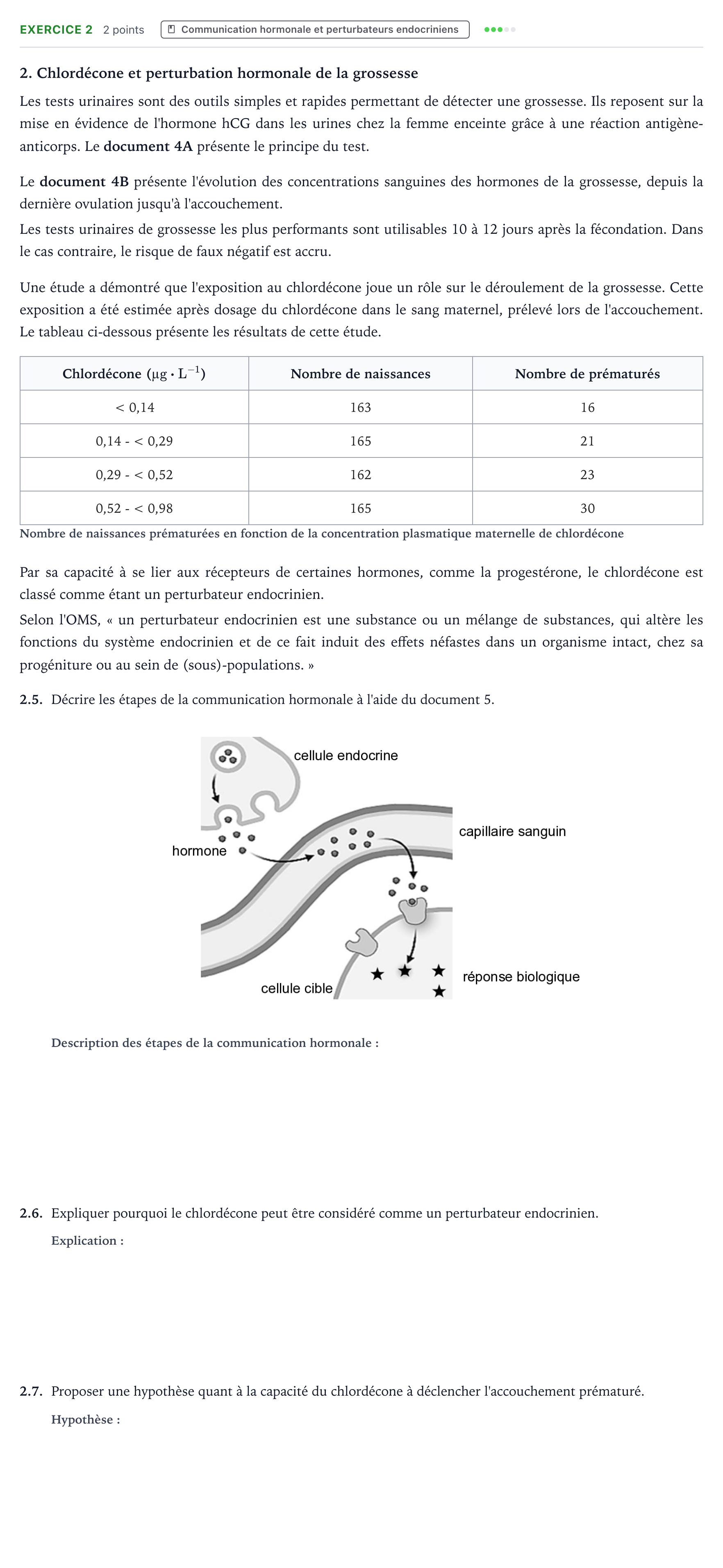 Énoncé: Exercice 2 - Communication hormonale et perturbateurs endo… · Bac ST2S Chimie, Biologie et Physiopathologie Humaines Métropole 2026