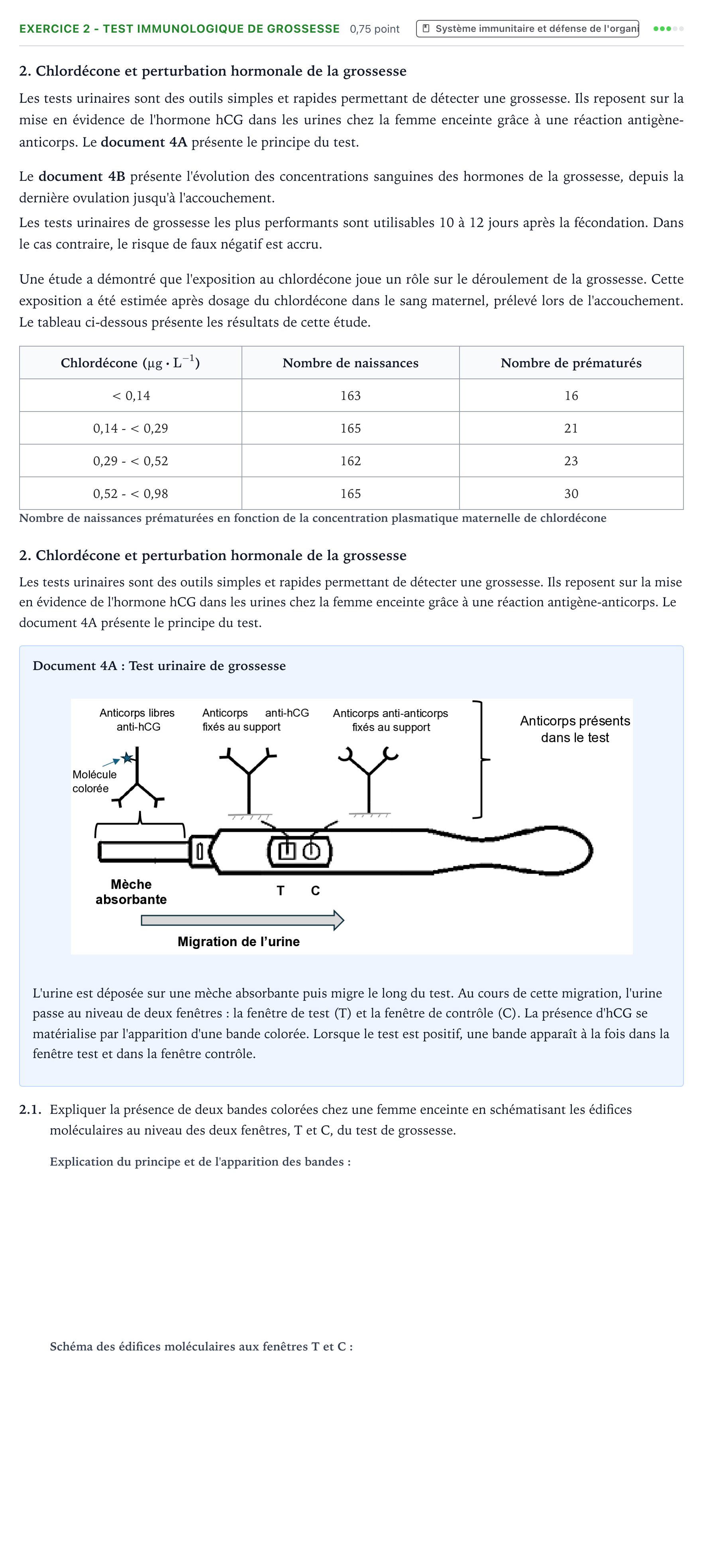 Énoncé: Exercice 2 - Test immunologique de grossesse · Bac ST2S Chimie, Biologie et Physiopathologie Humaines Métropole 2026