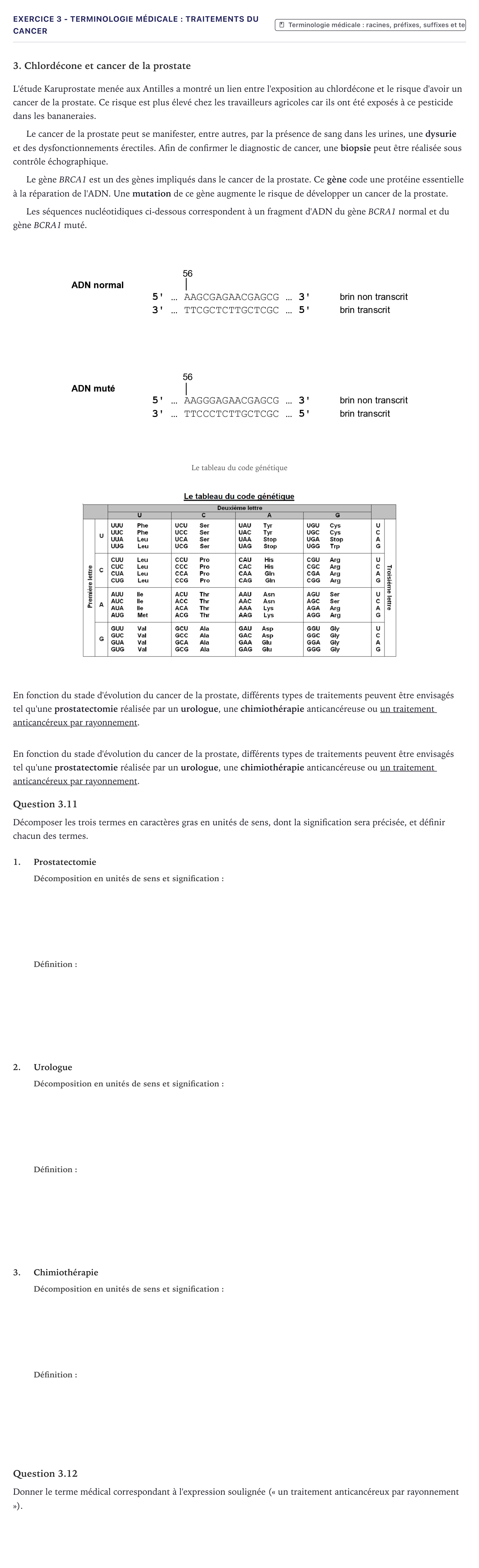 Énoncé: Exercice 3 - Terminologie médicale : traitements du cancer · Bac ST2S Chimie, Biologie et Physiopathologie Humaines Métropole 2026
